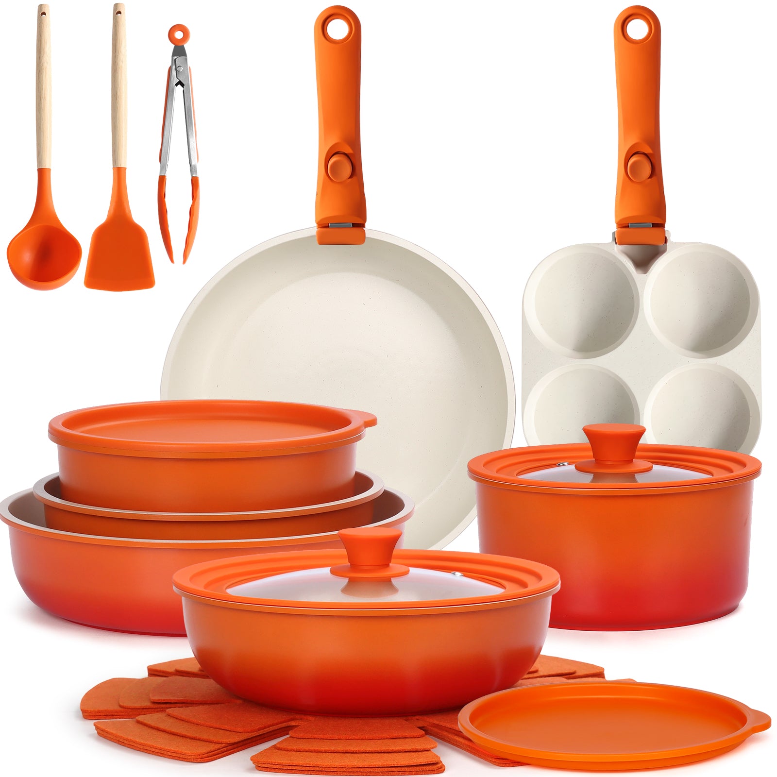 GIPP 21 Piece Pots and Pans Set Non Stick, Cookware Set with Detachable Handles, Safe for Ovens and Dishwashers,Induction Cookware
