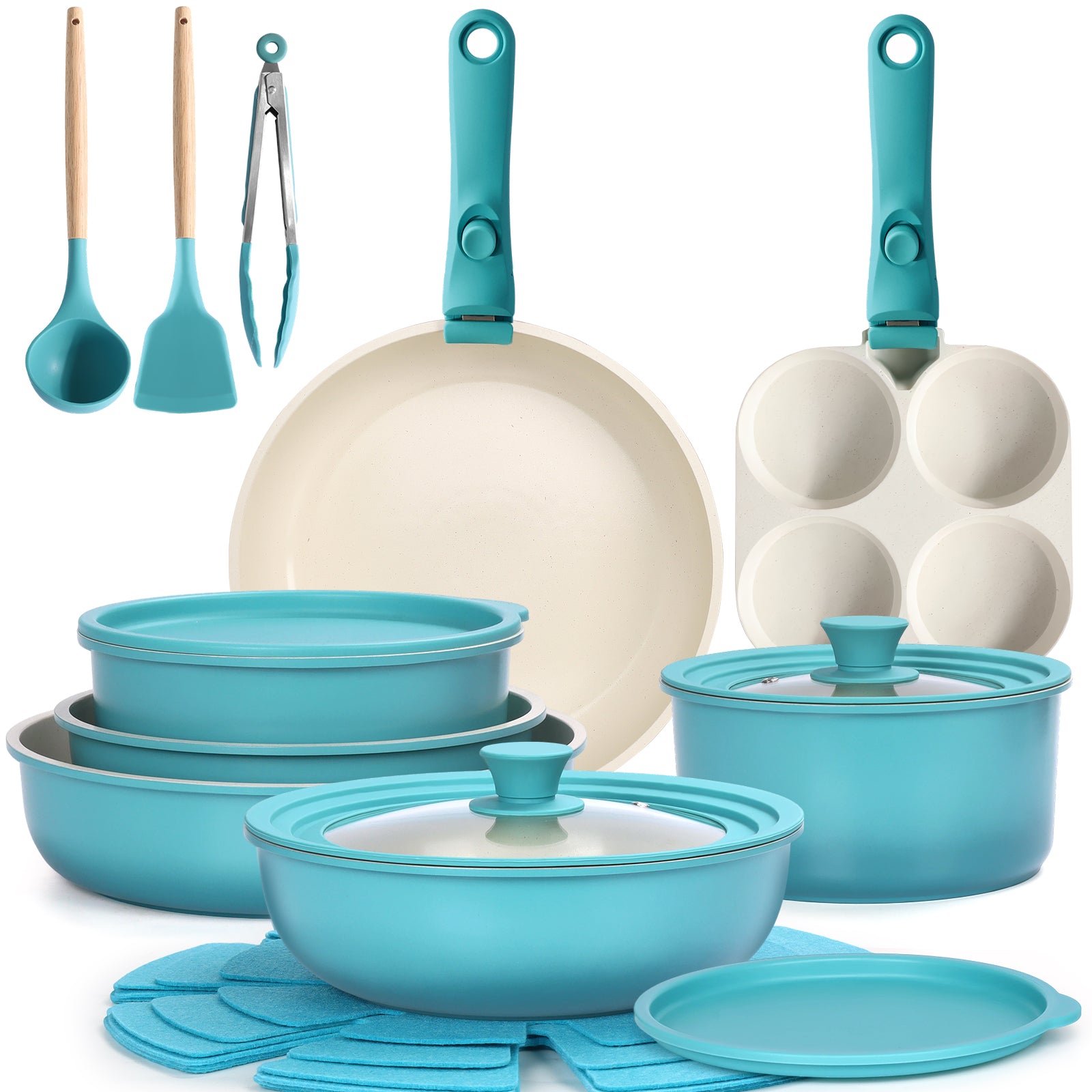 GIPP 21 Piece Pots and Pans Set Non Stick, Cookware Set with Detachable Handles, Safe for Ovens and Dishwashers,Induction Cookware