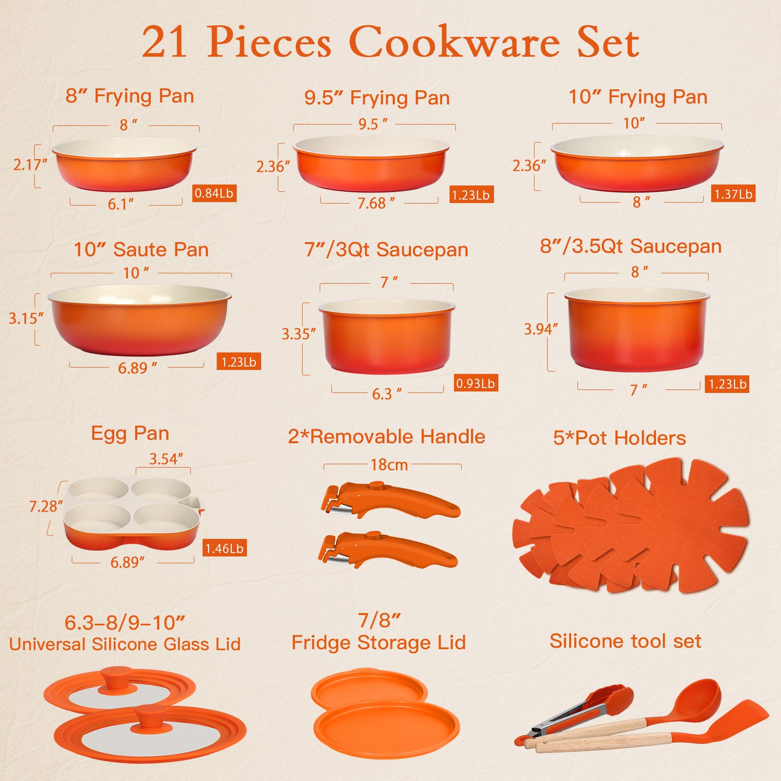 GIPP 21 Piece Pots and Pans Set Non Stick, Cookware Set with Detachable Handles, Safe for Ovens and Dishwashers,Induction Cookware