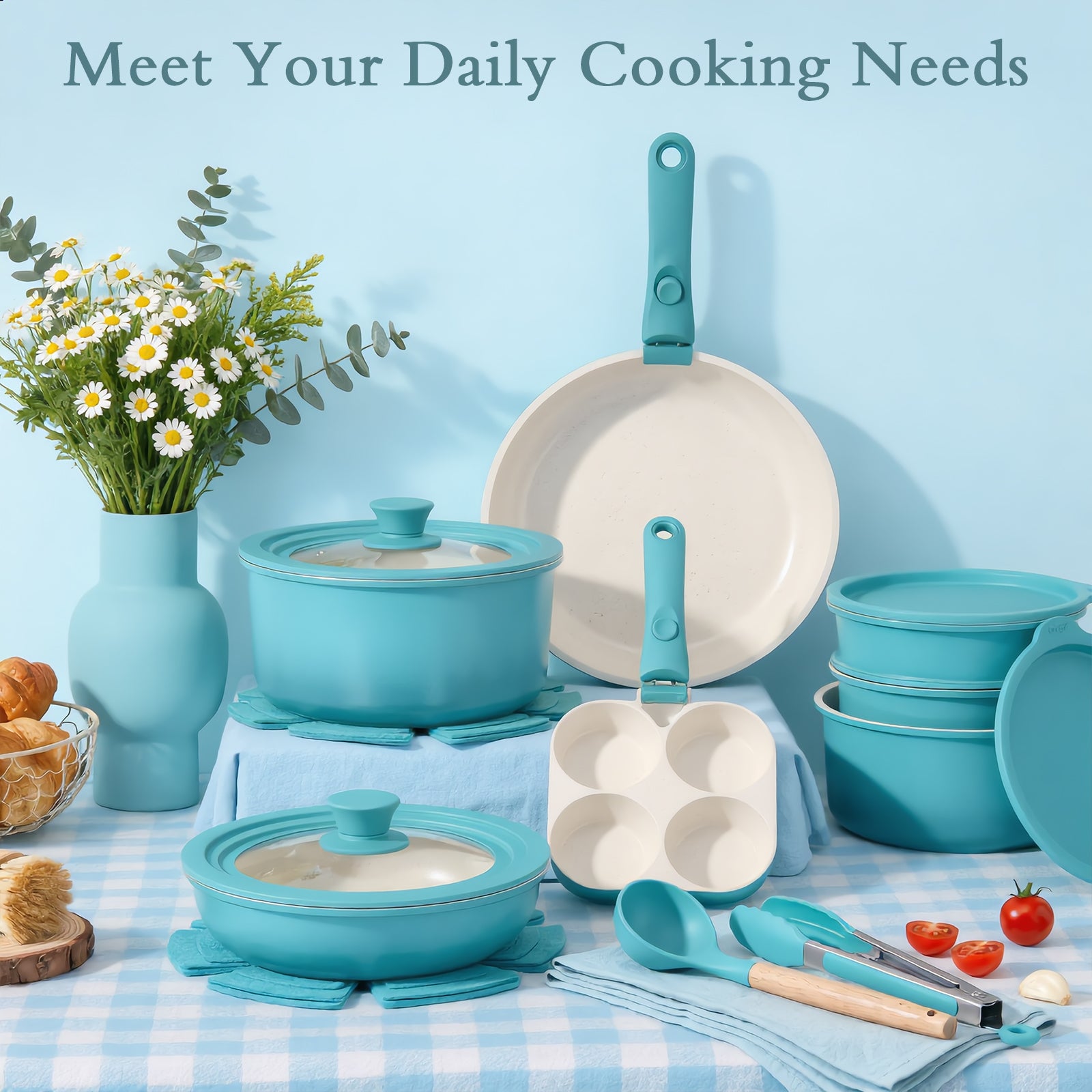 GIPP 21 Piece Pots and Pans Set Non Stick, Cookware Set with Detachable Handles, Safe for Ovens and Dishwashers,Induction Cookware