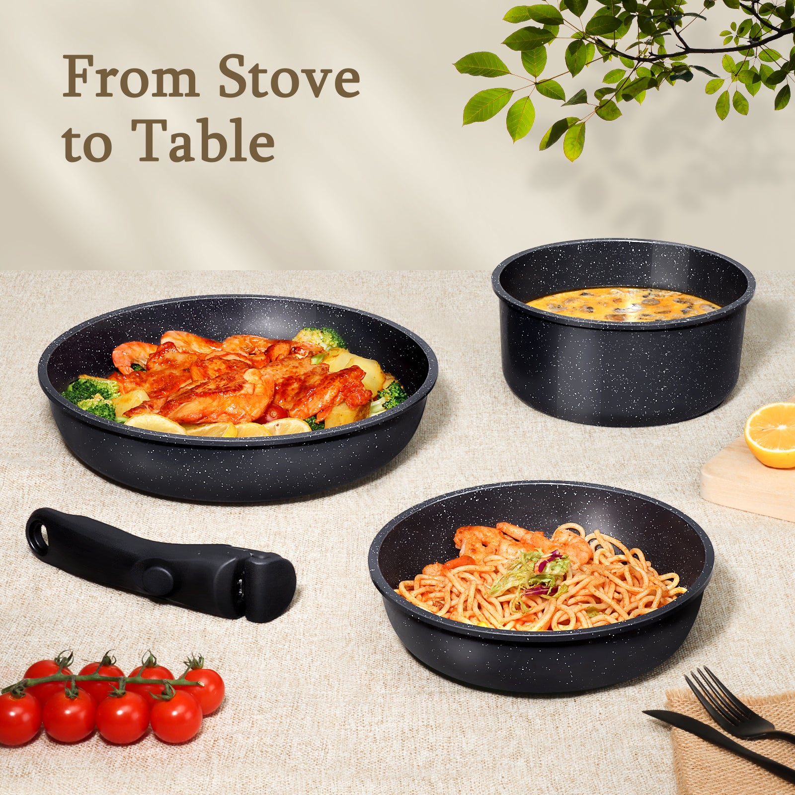 GIPP 8pcs Cookware Sets with Removable Handle, Ceramic Cookware Sets Oven & Dishwasher Safe,Pots and Pans Set Non Stick,Induction Cookware,Kitchen Cooking set