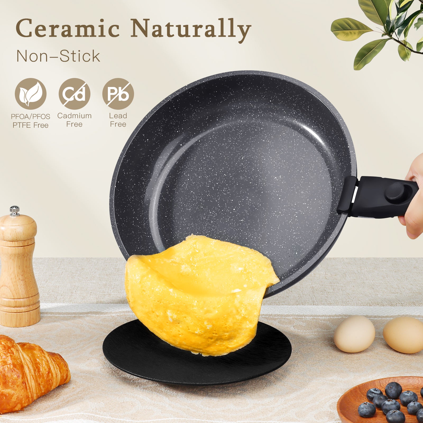 GIPP 8pcs Cookware Sets with Removable Handle, Ceramic Cookware Sets Oven & Dishwasher Safe,Pots and Pans Set Non Stick,Induction Cookware,Kitchen Cooking set