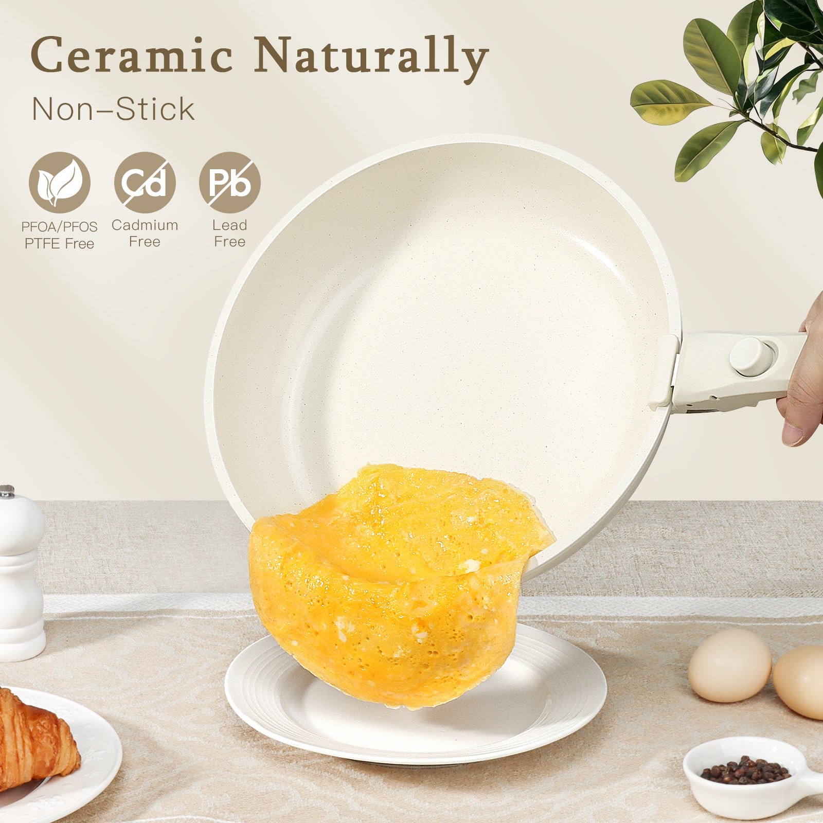 GIPP 21 Piece Ceramic Pots and Pans Set Non Stick, Cookware Set with Detachable Handles, Safe for Ovens and Dishwashers,Induction Cookers RV Kitchen