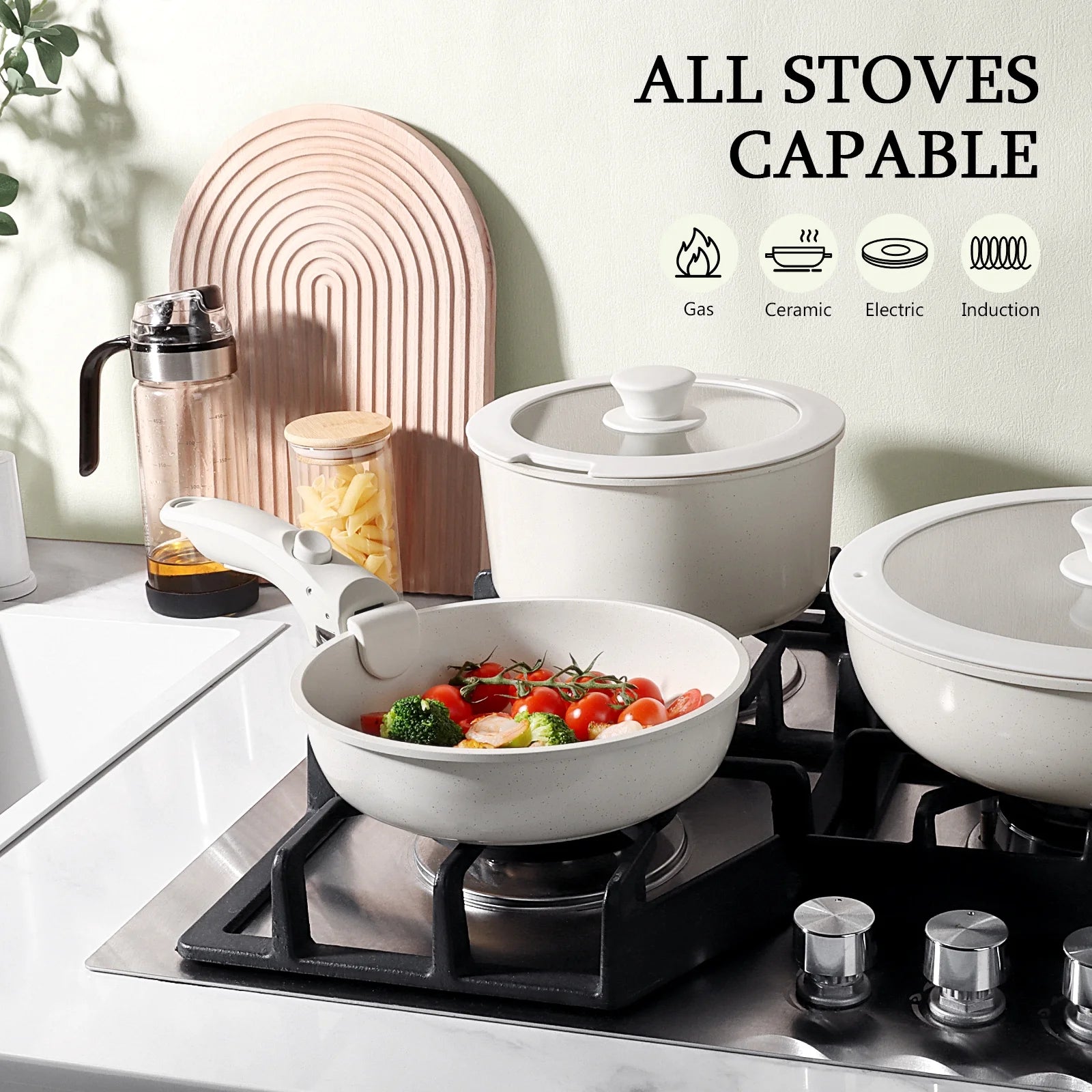 Gipp 11 Pcs Ceramic Nonstick Cookware Sets,Pots and Pans Set Non Stick with Removable Handle, Oven Safe to 500°F, Induction Cookware, Stackable RV Kitchen Cooking Set