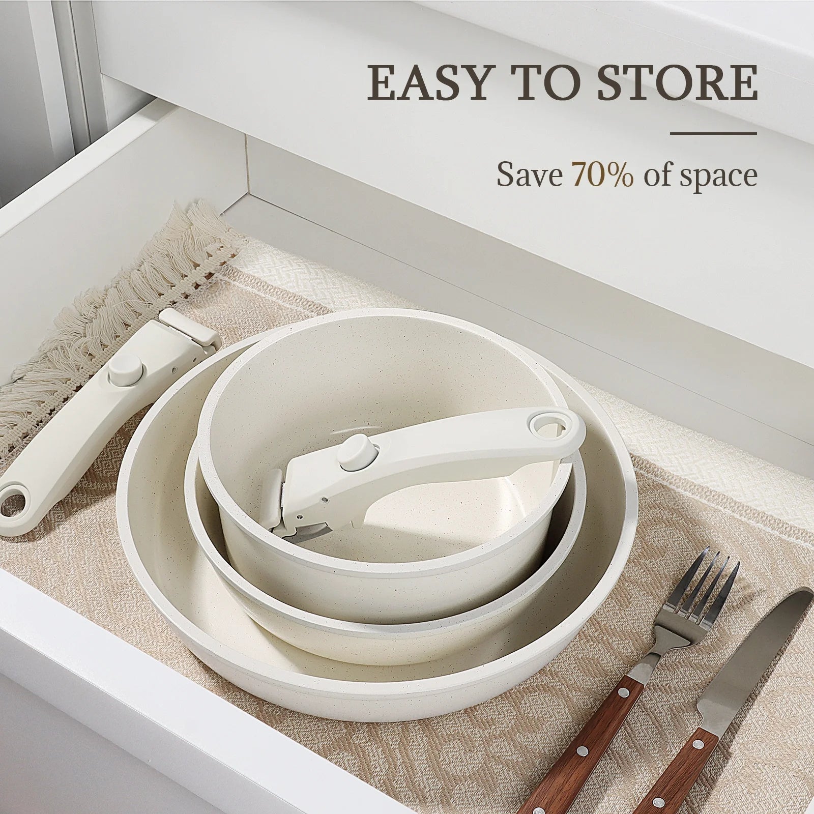 GiPP 5Pcs Ceramic Pots and Pans Set Nonstick Cookware Sets Removable Handle Kitchen,Oven Safe, Induction Ready