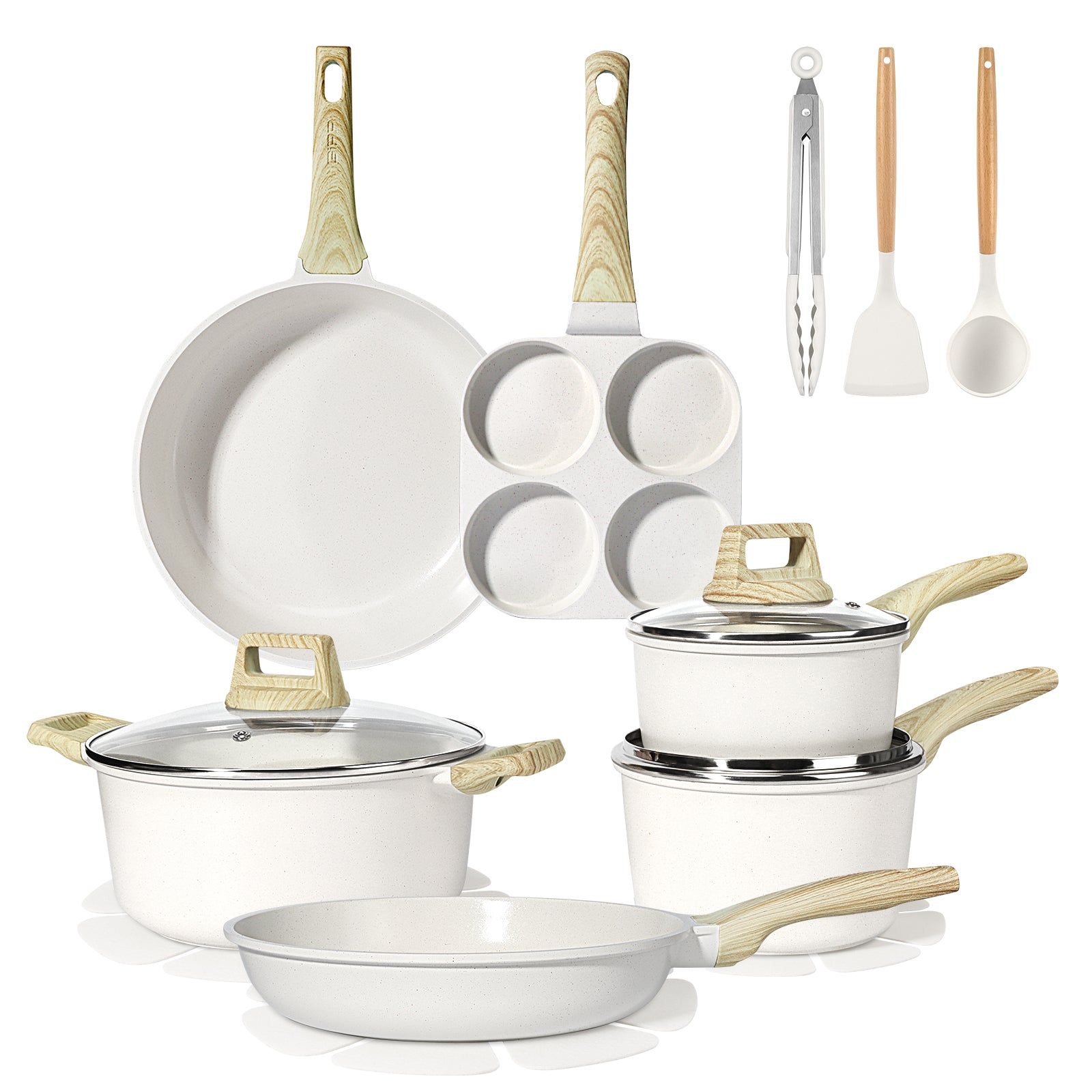 GIPP 17 Piece Kitchen Ceramic Cookware Sets,Pots and Pans Set Non stick ,Dishwasher Safe Induction Cookware, Kitchen Cooking Set for RV Trips