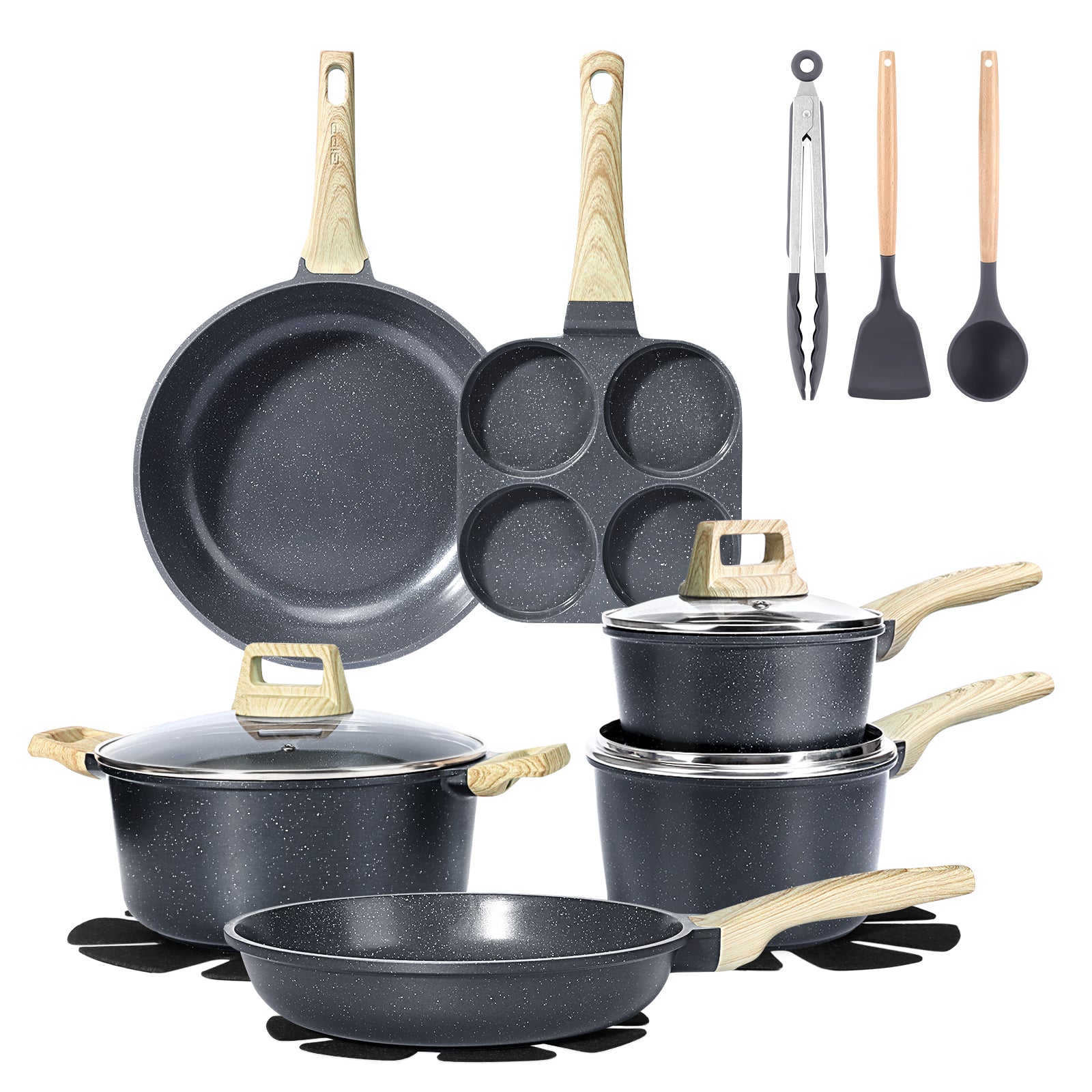 GIPP 17 Piece Kitchen Ceramic Cookware Sets,Pots and Pans Set Non stick ,Dishwasher Safe Induction Cookware, Kitchen Cooking Set for RV Trips