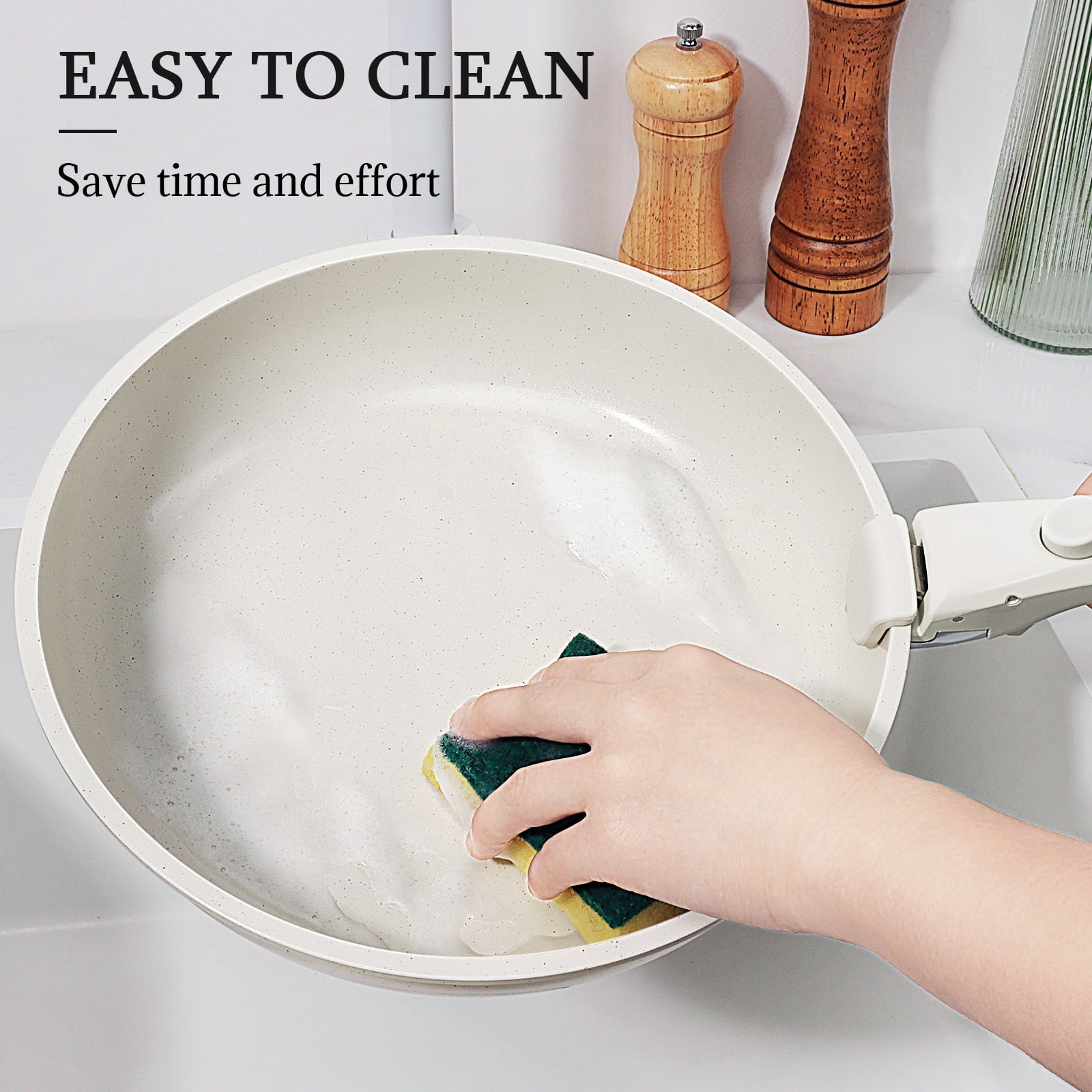 GiPP 5Pcs Ceramic Pots and Pans Set Nonstick Cookware Sets Removable Handle Kitchen,Oven Safe, Induction Ready