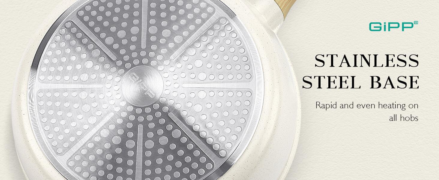 GiPP Nonstick Deep Frying Pan - 11 Inch Saute Pan with Lid Granite Induction Cookware, 4.5Qt Non Stick Working Pan Skillet, PFOA PFOS APEO Free, White - GiPP Kitchenware