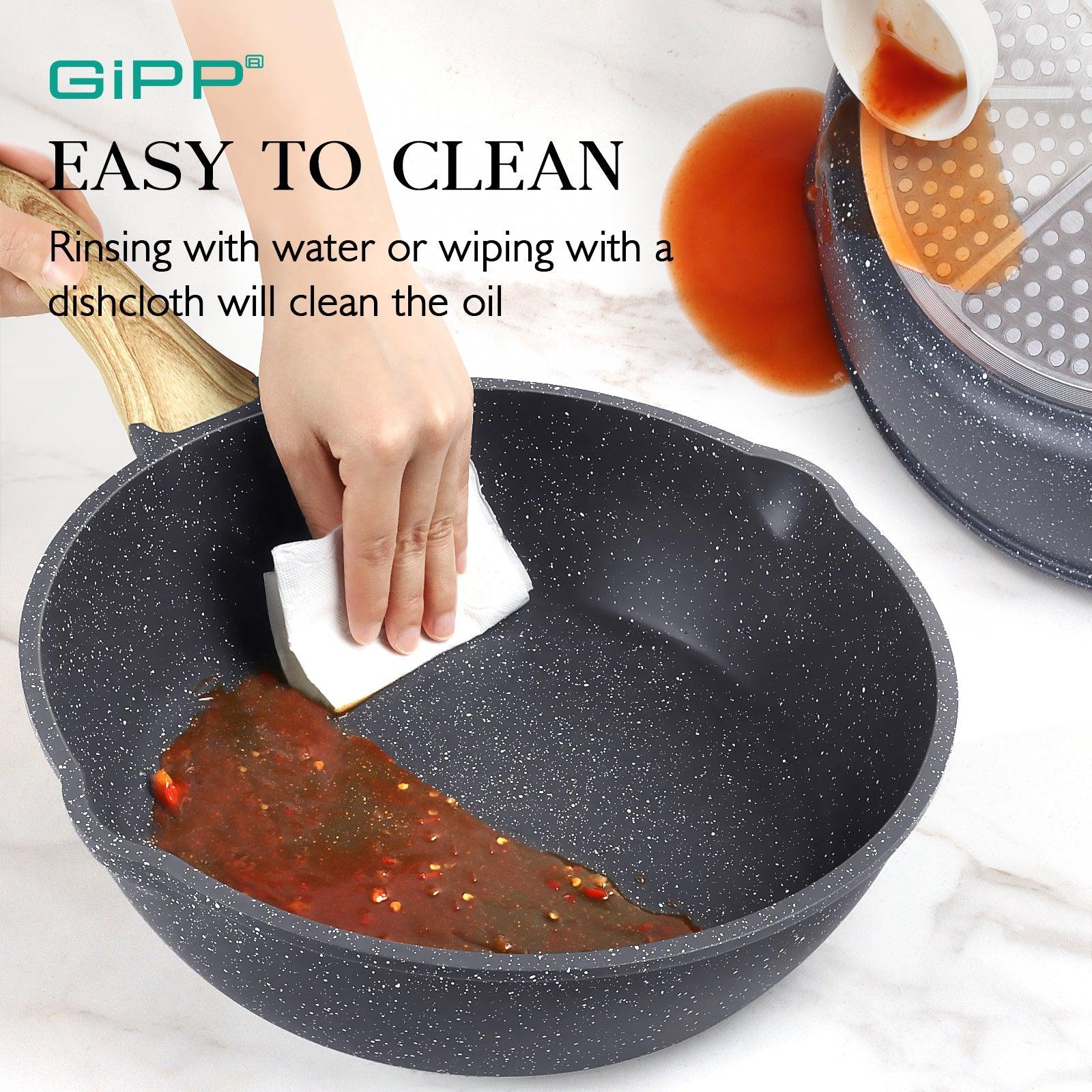GiPP Nonstick Deep Frying Pan - 11 Inch Saute Pan with Lid Granite Induction Cookware, 4.5Qt Non Stick Working Pan Skillet, PFOA PFOS APEO Free, White - GiPP Kitchenware