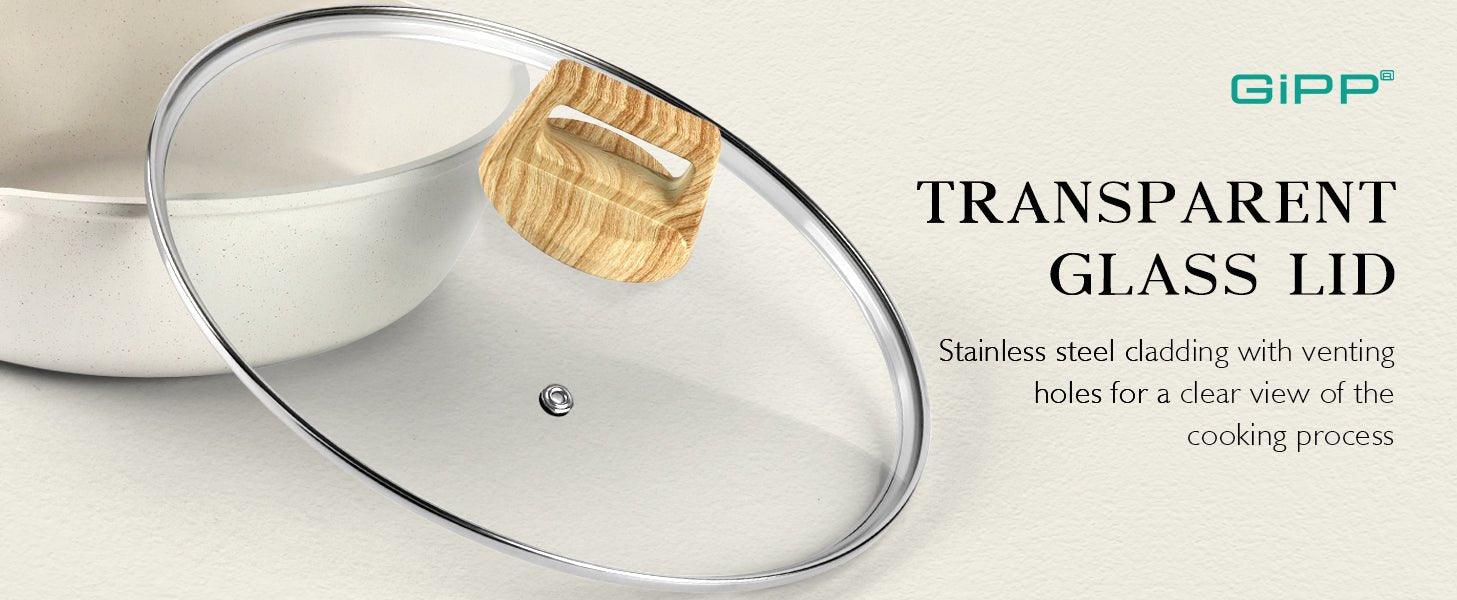 GiPP Nonstick Deep Frying Pan - 11 Inch Saute Pan with Lid Granite Induction Cookware, 4.5Qt Non Stick Working Pan Skillet, PFOA PFOS APEO Free, White - GiPP Kitchenware