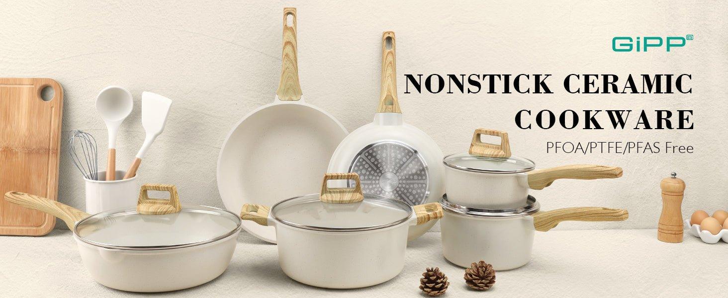 GiPP Nonstick Deep Frying Pan - 11 Inch Saute Pan with Lid Granite Induction Cookware, 4.5Qt Non Stick Working Pan Skillet, PFOA PFOS APEO Free, White - GiPP Kitchenware