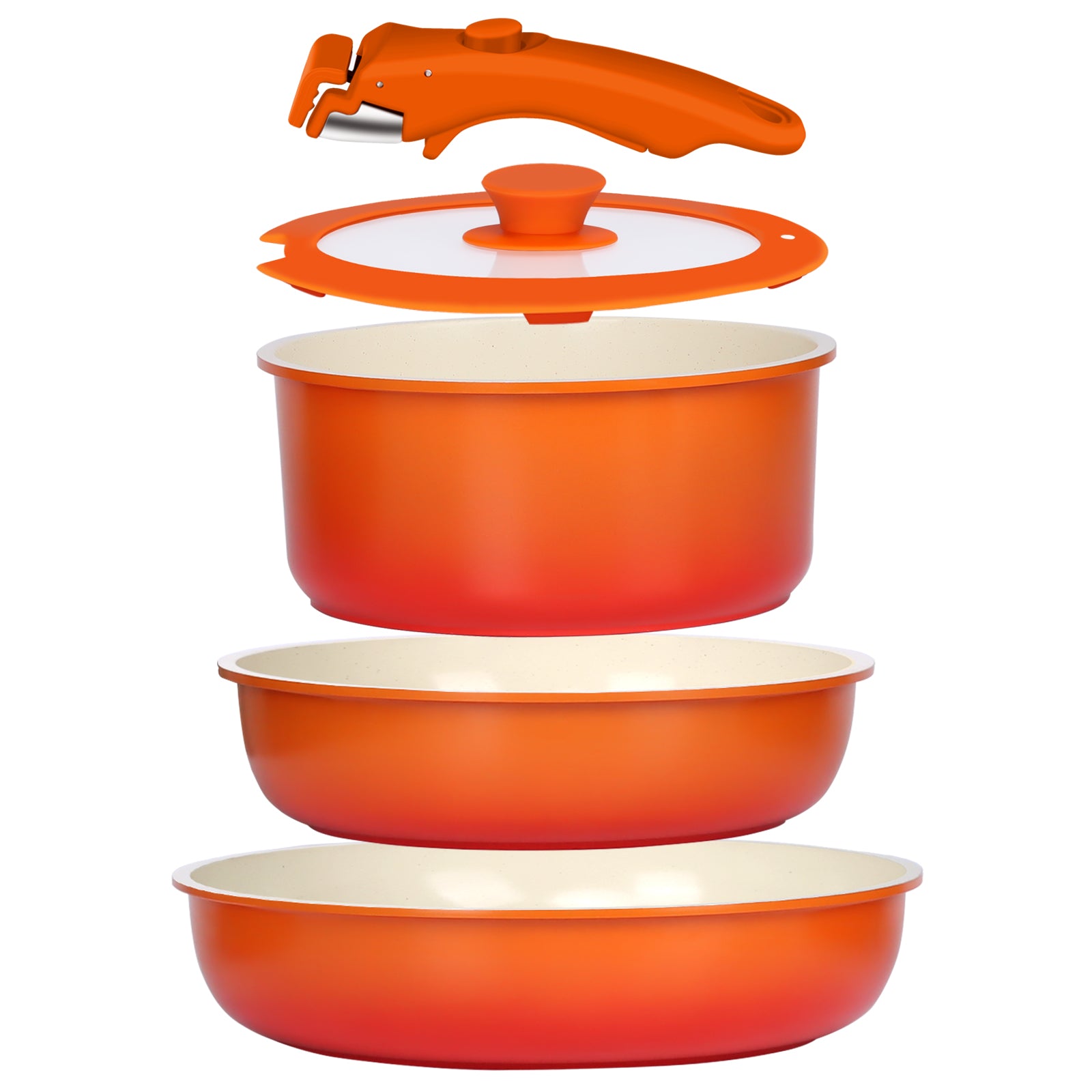 GIPP 5pcs Ceramic Pots and Pans Set Non Stick,Cookware Sets with Removable Handle, Oven & Dishwasher Safe,Induction Cookware,Kitchen Cooking set