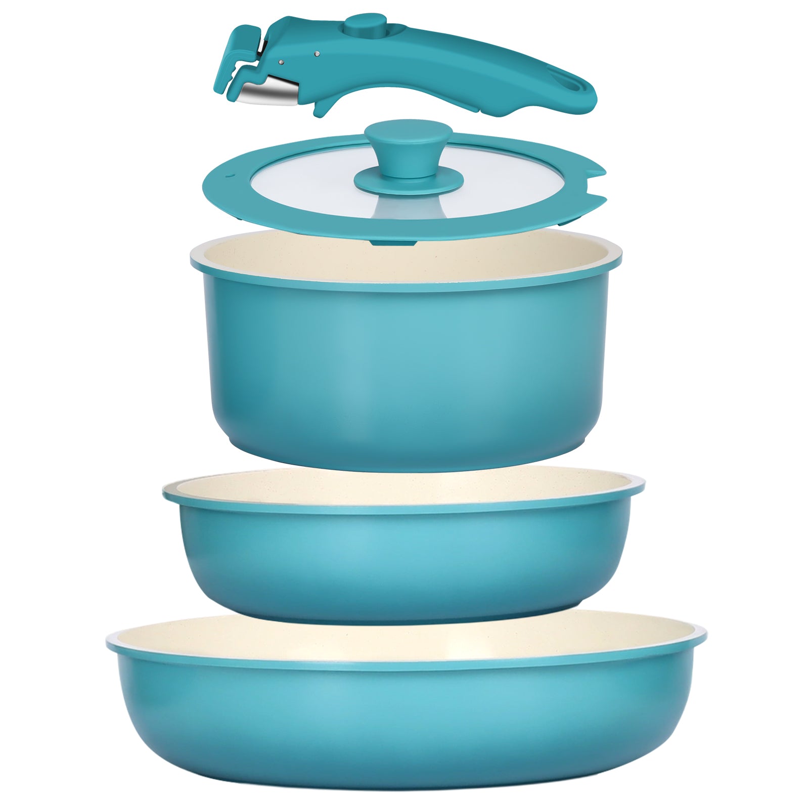 GIPP 5pcs Ceramic Pots and Pans Set Non Stick,Cookware Sets with Removable Handle, Oven & Dishwasher Safe,Induction Cookware,Kitchen Cooking set