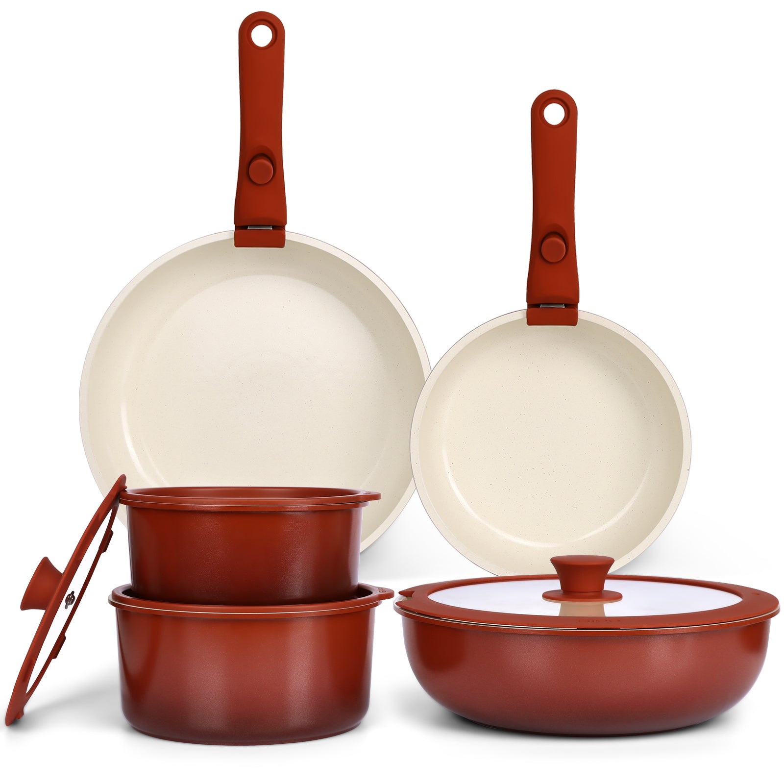 GiPP 11Pcs Nonstick Pots and Pans Set, Detachable Handle, Oven Safe