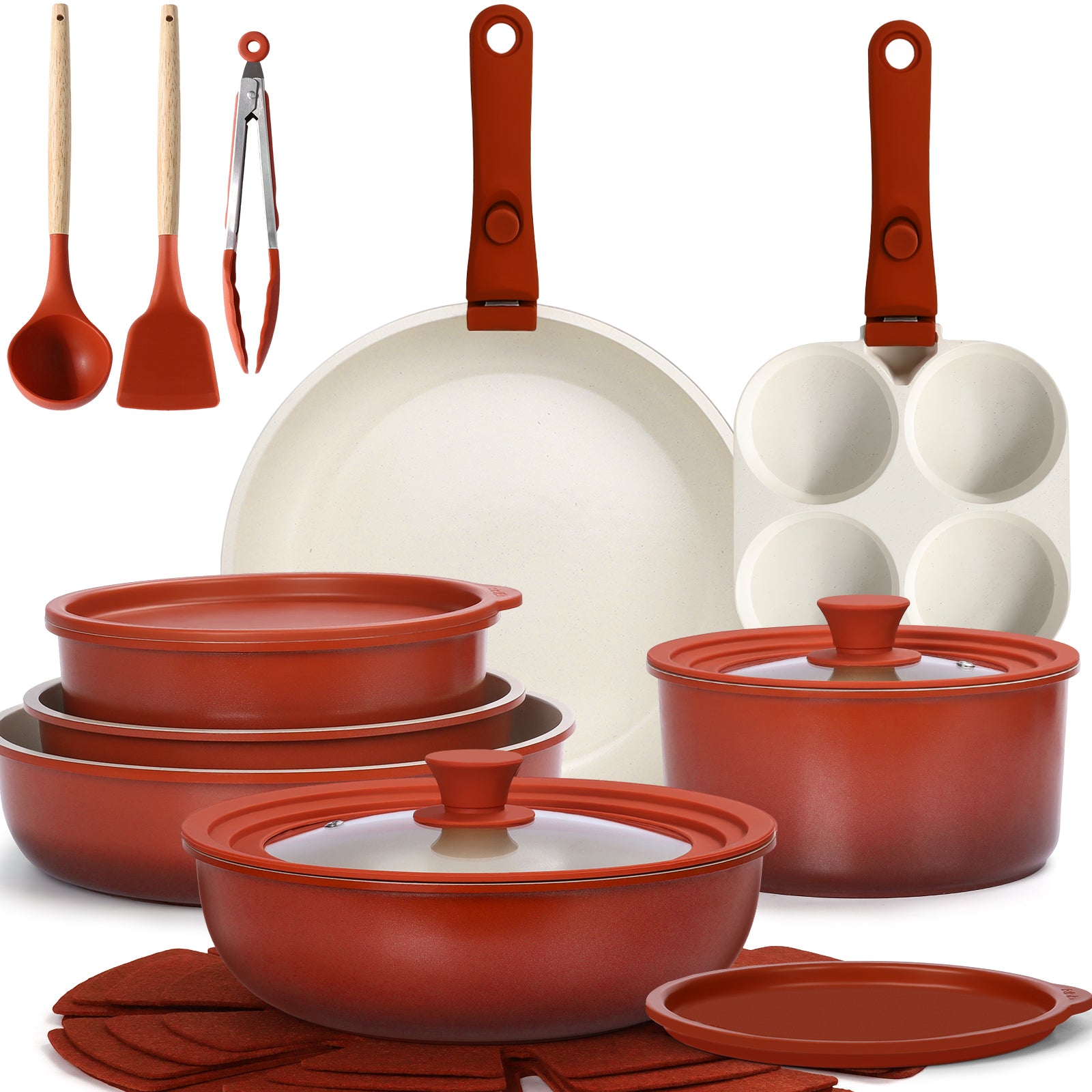 GIPP Large Size 21 Piece Pots and Pans Set Non Stick,with 12 inch Frying Pan,Cookware Set with Detachable Handles, Safe for Ovens and Dishwashers,Induction Cookware