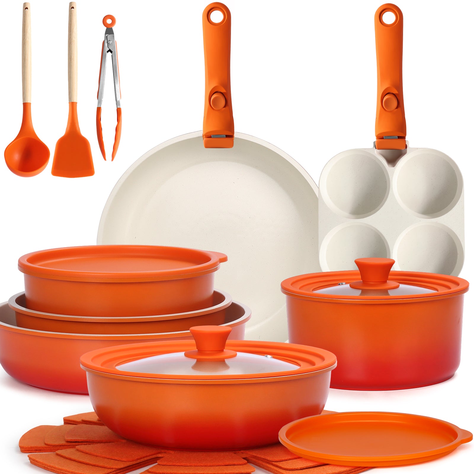 GIPP Large Size 21 Piece Pots and Pans Set Non Stick,with 12 inch Frying Pan,Cookware Set with Detachable Handles, Safe for Ovens and Dishwashers,Induction Cookware