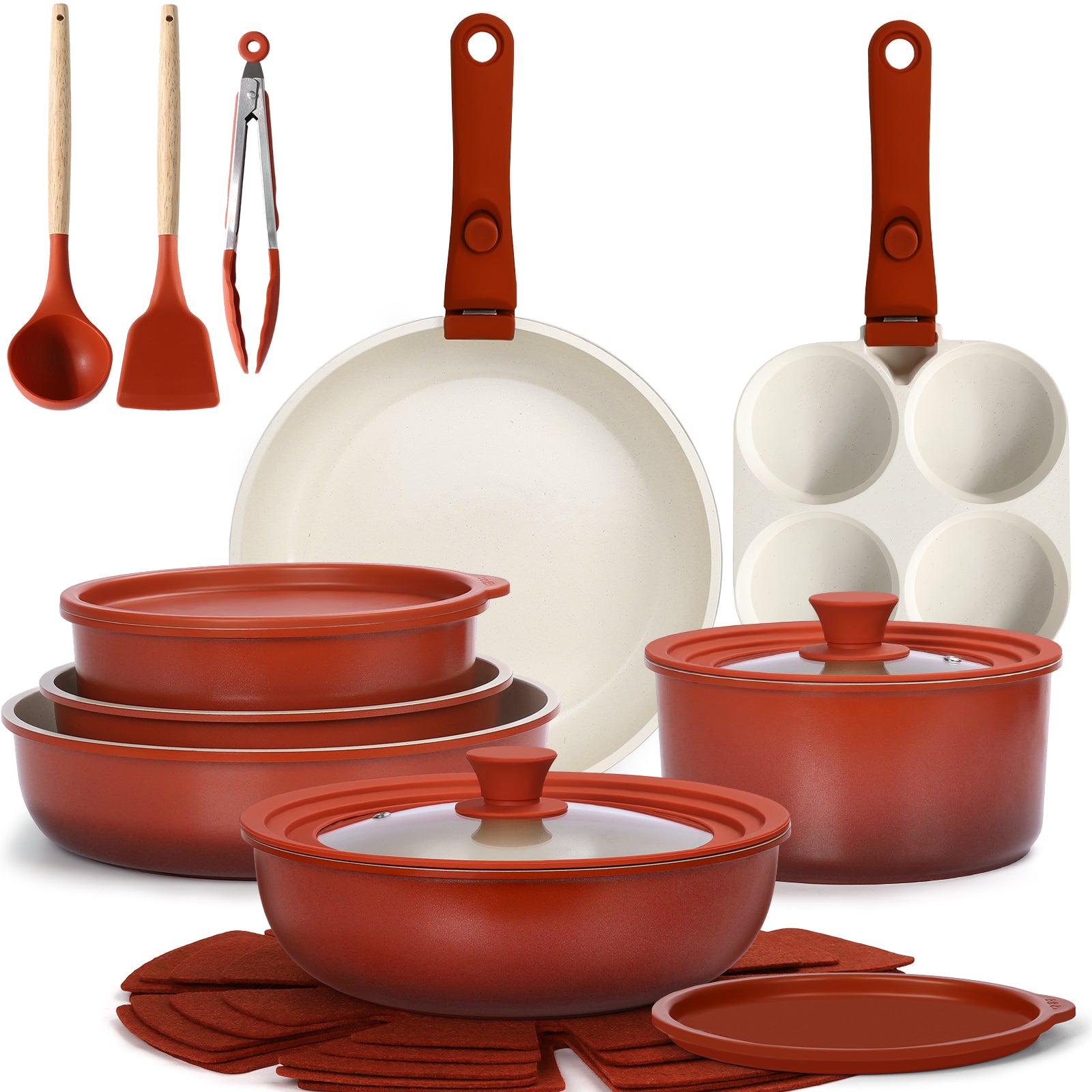 GIPP 21 Piece Pots and Pans Set Non Stick, Cookware Set with Detachable Handles, Safe for Ovens and Dishwashers,Induction Cookware