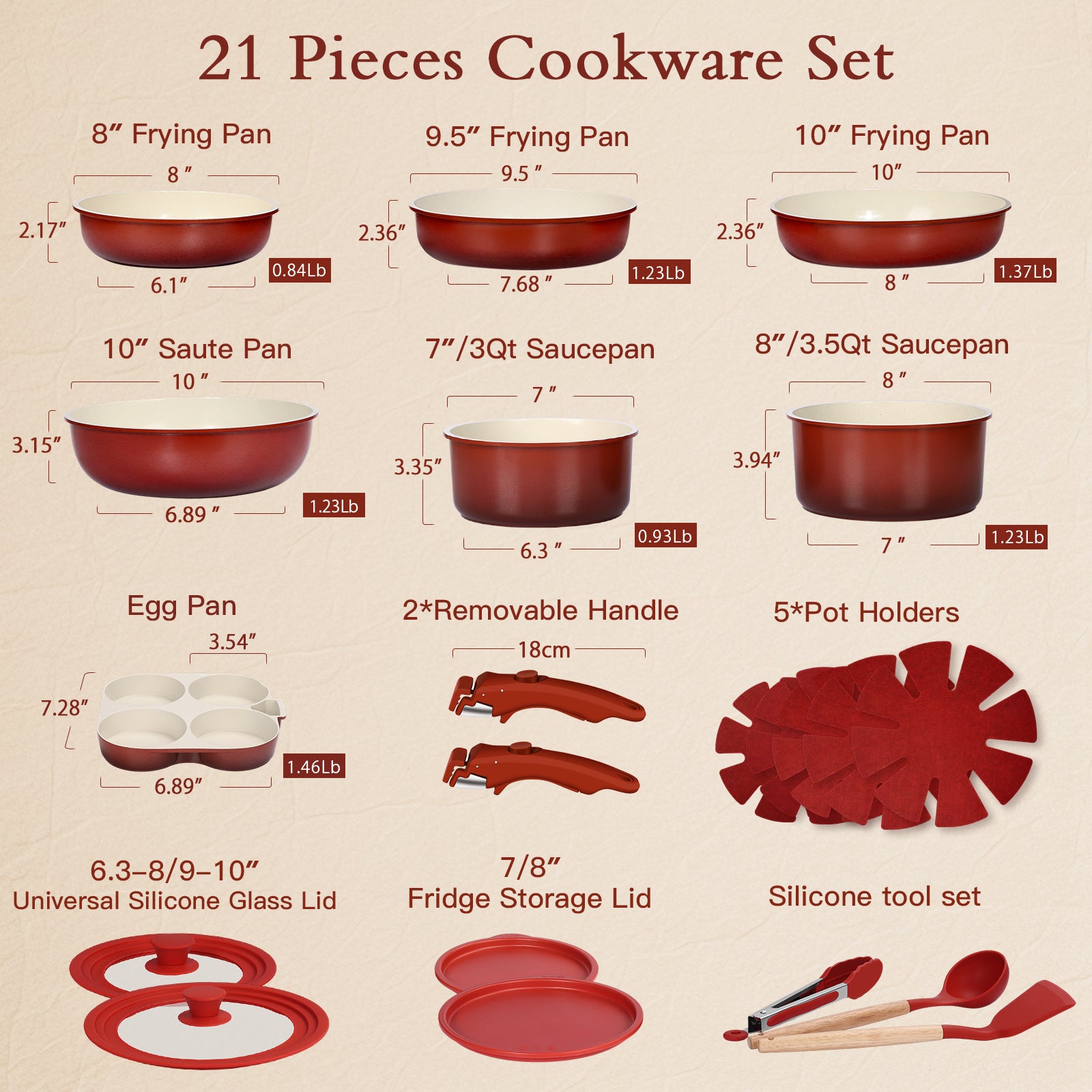 GIPP 21 Piece Pots and Pans Set Non Stick, Cookware Set with Detachable Handles, Safe for Ovens and Dishwashers,Induction Cookware