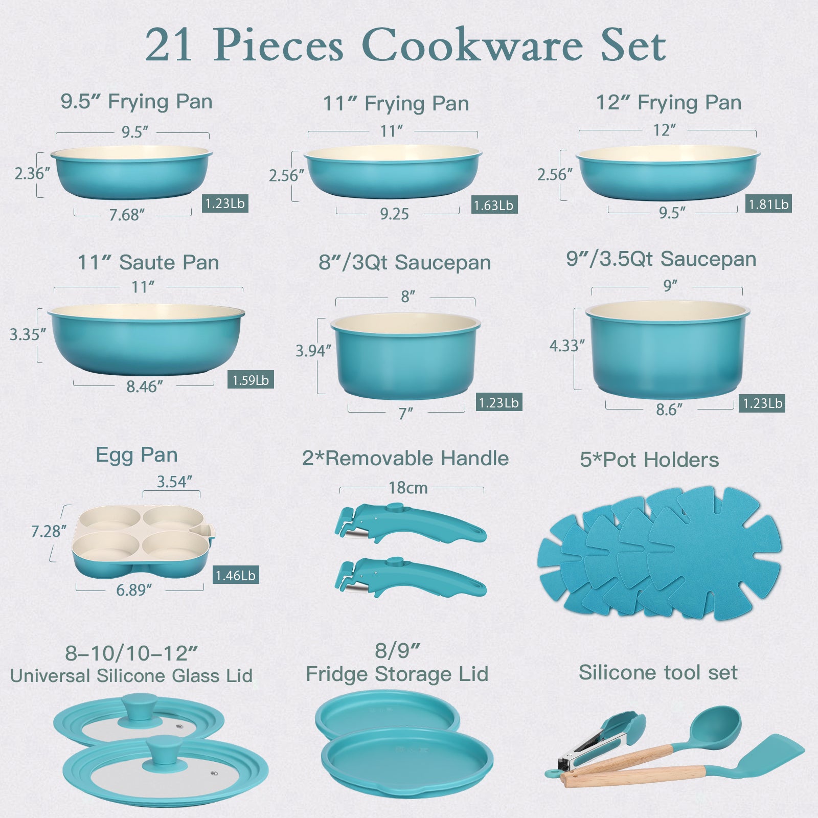 GIPP Large Size 21 Piece Pots and Pans Set Non Stick,with 12 inch Frying Pan,Cookware Set with Detachable Handles, Safe for Ovens and Dishwashers,Induction Cookware