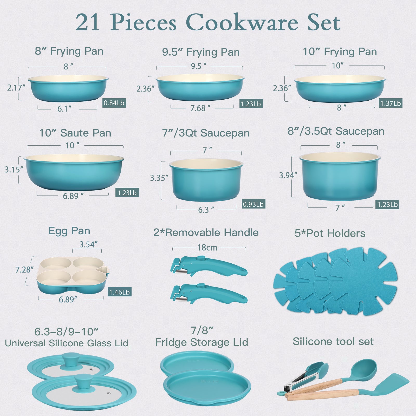 GIPP 21 Piece Pots and Pans Set Non Stick, Cookware Set with Detachable Handles, Safe for Ovens and Dishwashers,Induction Cookware