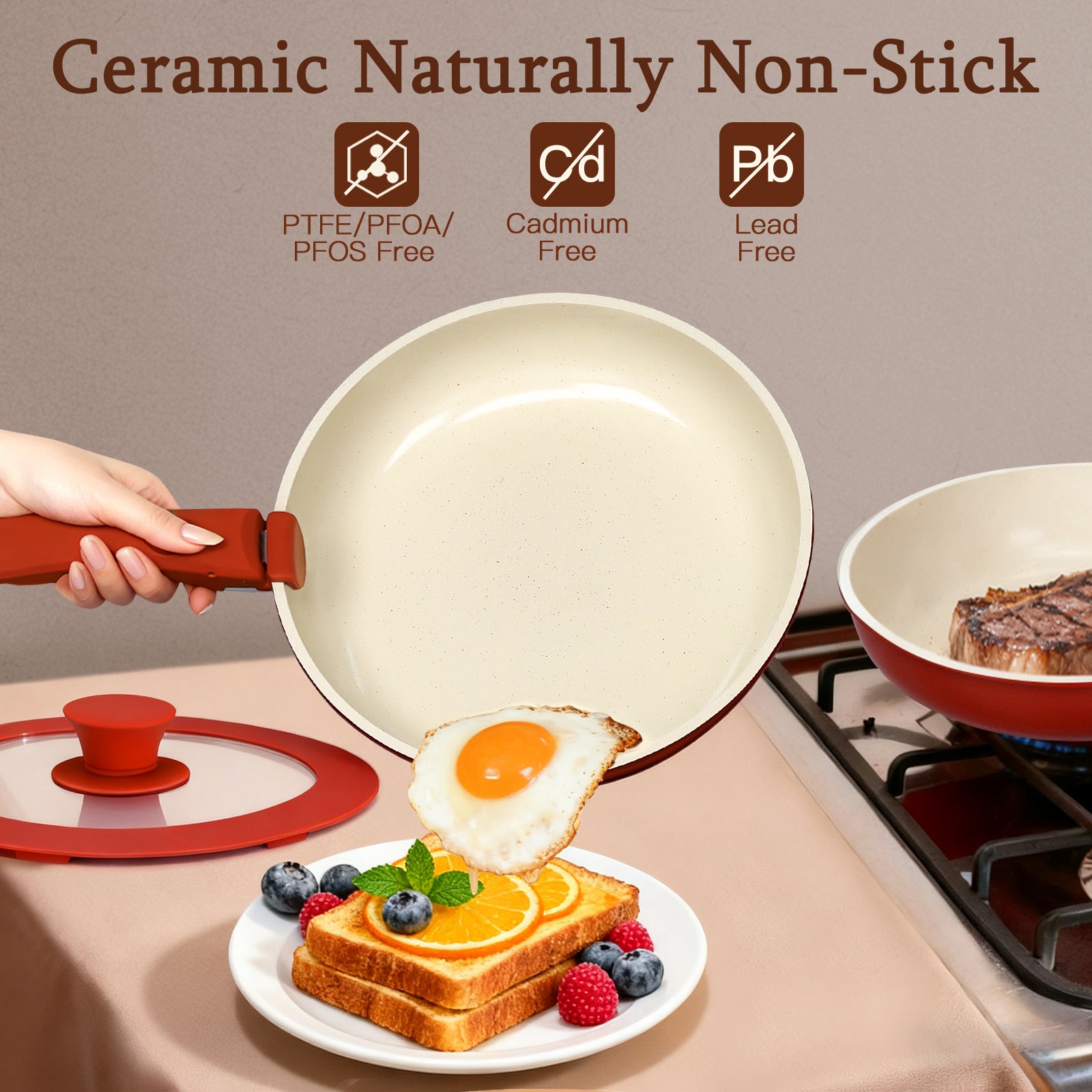 GIPP 5pcs Ceramic Pots and Pans Set Non Stick,Cookware Sets with Removable Handle, Oven & Dishwasher Safe,Induction Cookware,Kitchen Cooking set