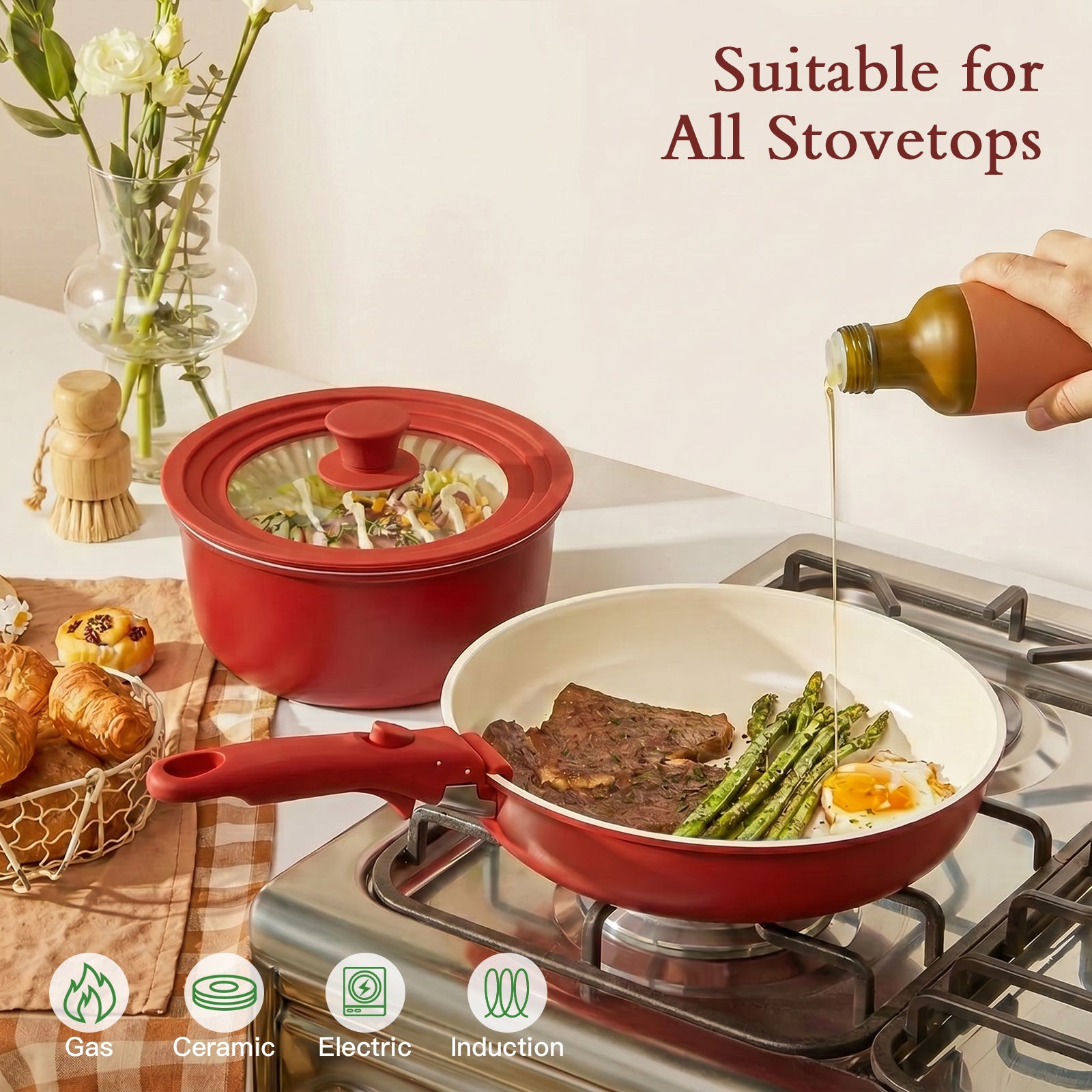 GIPP 21 Piece Pots and Pans Set Non Stick, Cookware Set with Detachable Handles, Safe for Ovens and Dishwashers,Induction Cookware