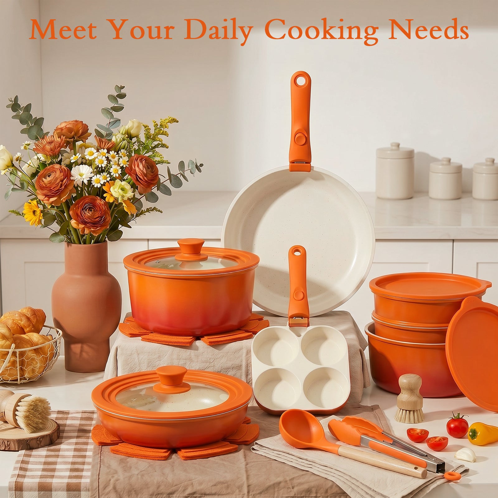 GIPP 21 Piece Pots and Pans Set Non Stick, Cookware Set with Detachable Handles, Safe for Ovens and Dishwashers,Induction Cookware