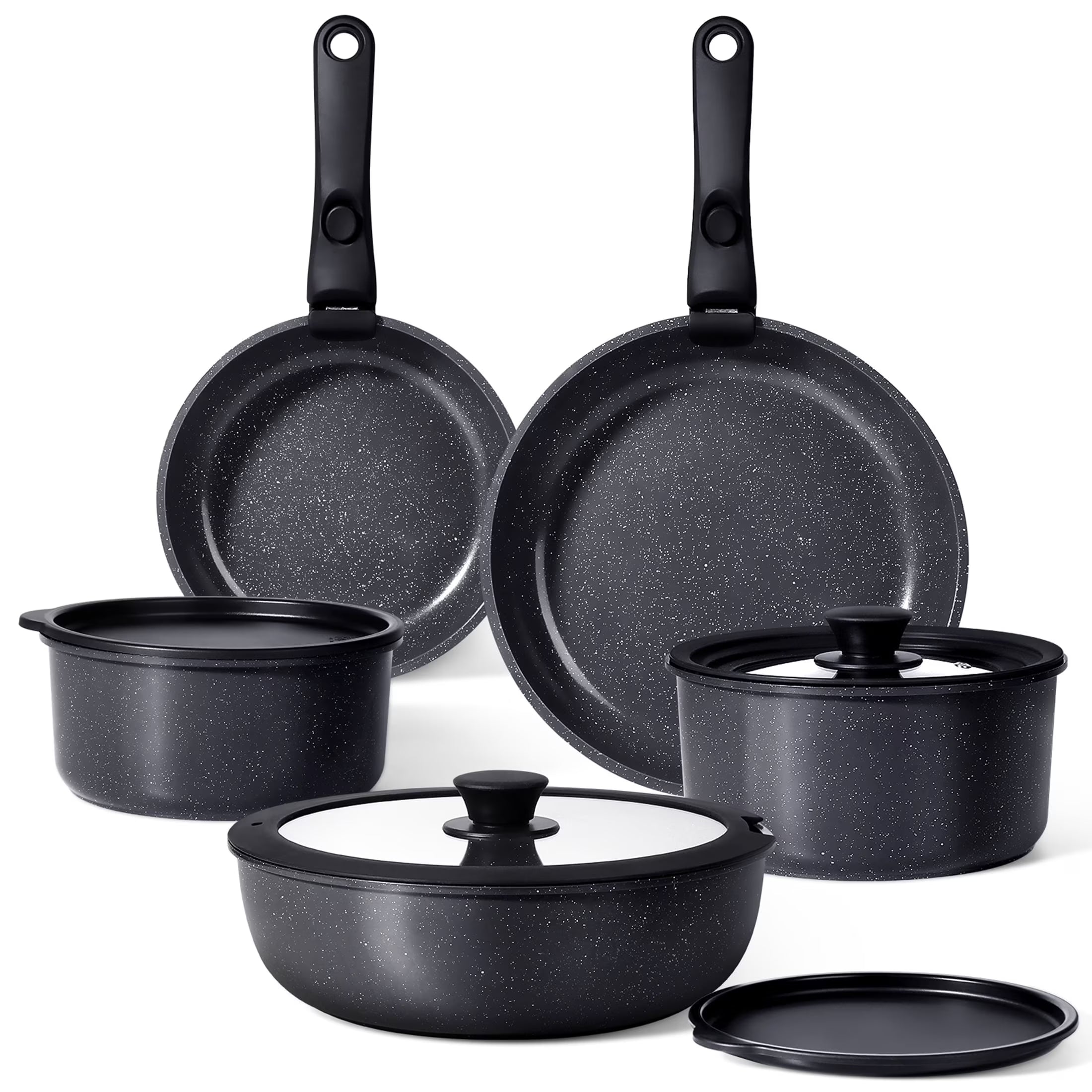 Gipp 11 Pcs Ceramic Nonstick Cookware Sets,Pots and Pans Set Non Stick with Removable Handle, Oven Safe to 500°F, Induction Cookware, Stackable RV Kitchen Cooking Set