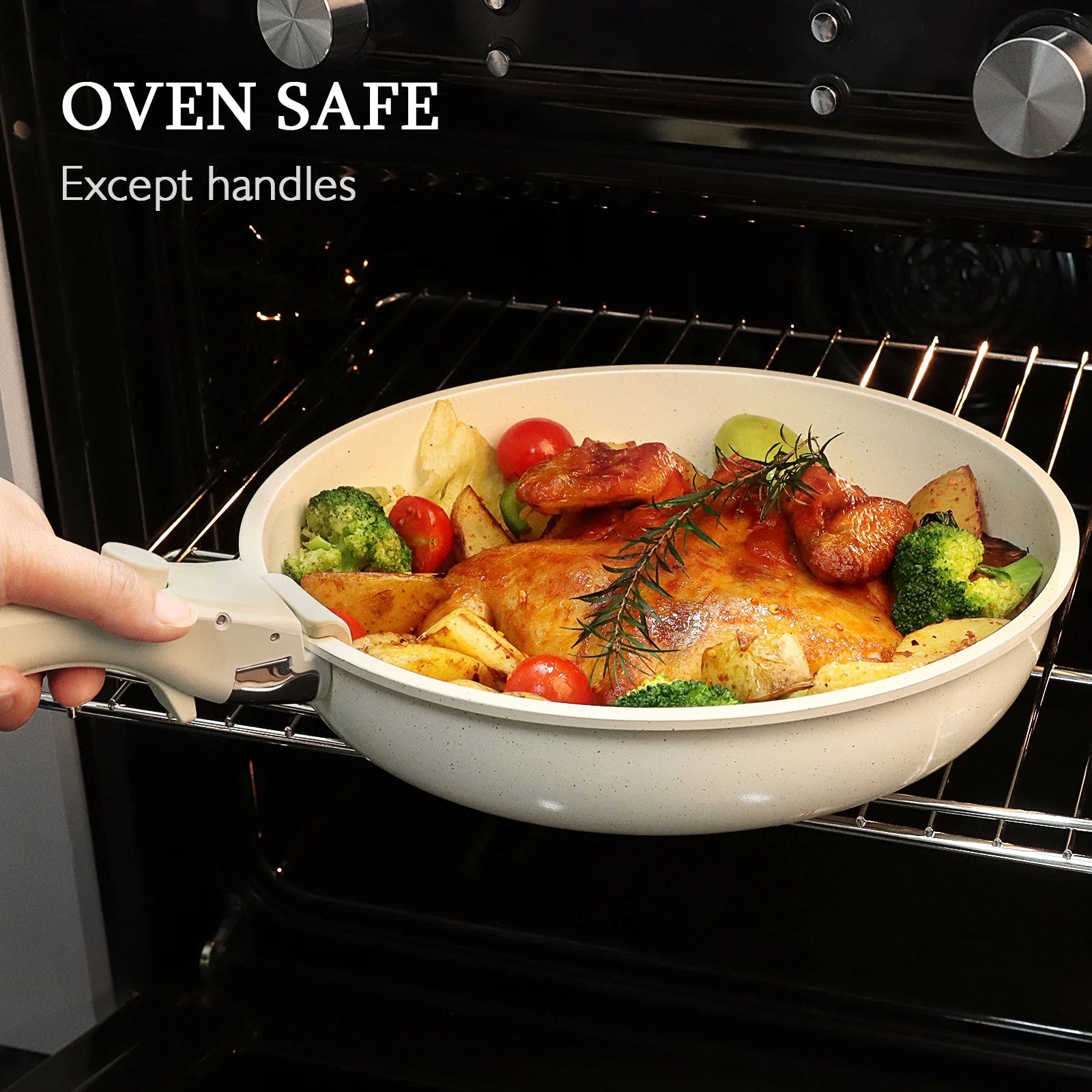 GIPP 3pcs Ceramic Non Stick Frying Pans Set,Skillet Non Stick With Removable Handle Oven & Dishwasher Safe,Induction Cookware