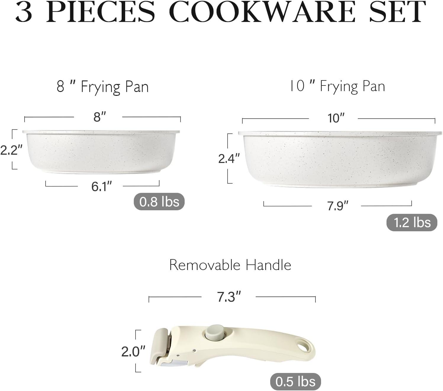 GiPP 5pcs Detachable Handle Pots and Pan Set, Nonstick Induction Cookware, Removable Handle, RV Oven Safe Cookware, Cream White - GiPP Kitchenware