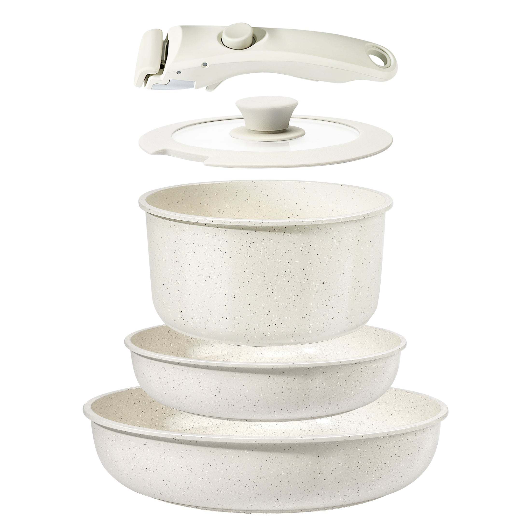 GiPP 5Pcs Ceramic Pots and Pans Set Nonstick Cookware Sets Removable Handle Kitchen,Oven Safe, Induction Ready