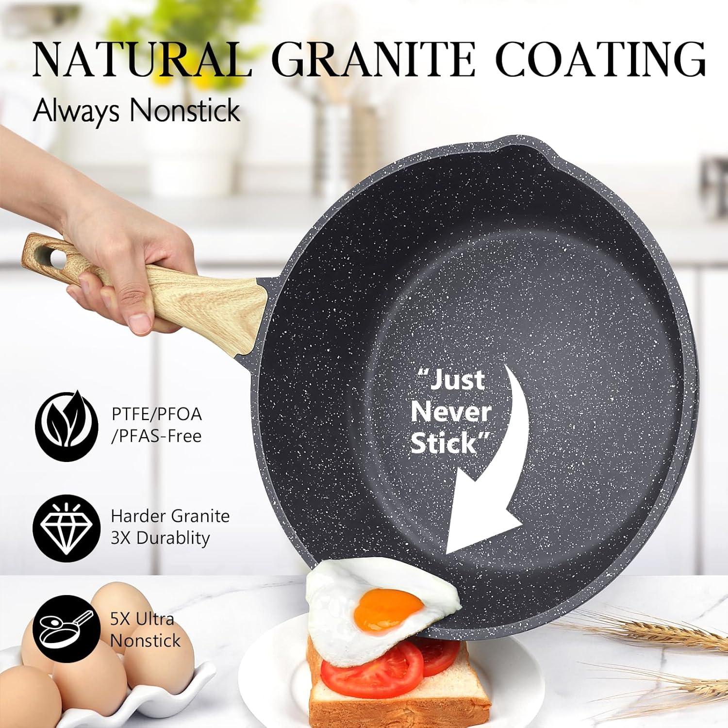 GiPP Nonstick Deep Frying Pan - 11 Inch Saute Pan with Lid Granite Induction Cookware, 4.5Qt Non Stick Woking Pan Skillet, PFOA PFOS APEO Free, Grey - GiPP Kitchenware