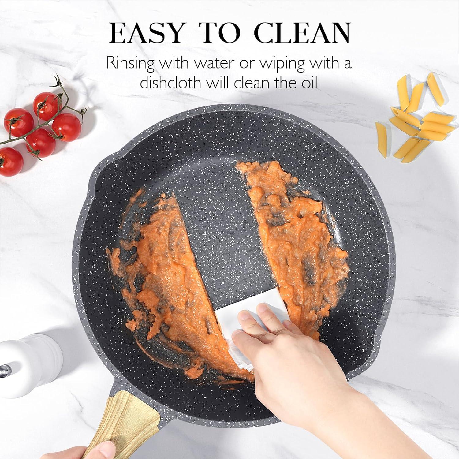 GiPP Nonstick Deep Frying Pan Skillet, 9.5" Saute Pan with Lid, Granite Induction Cookware Non Stick Cooking Pan, PFOA PFOS APEO Free, White - GiPP Kitchenware