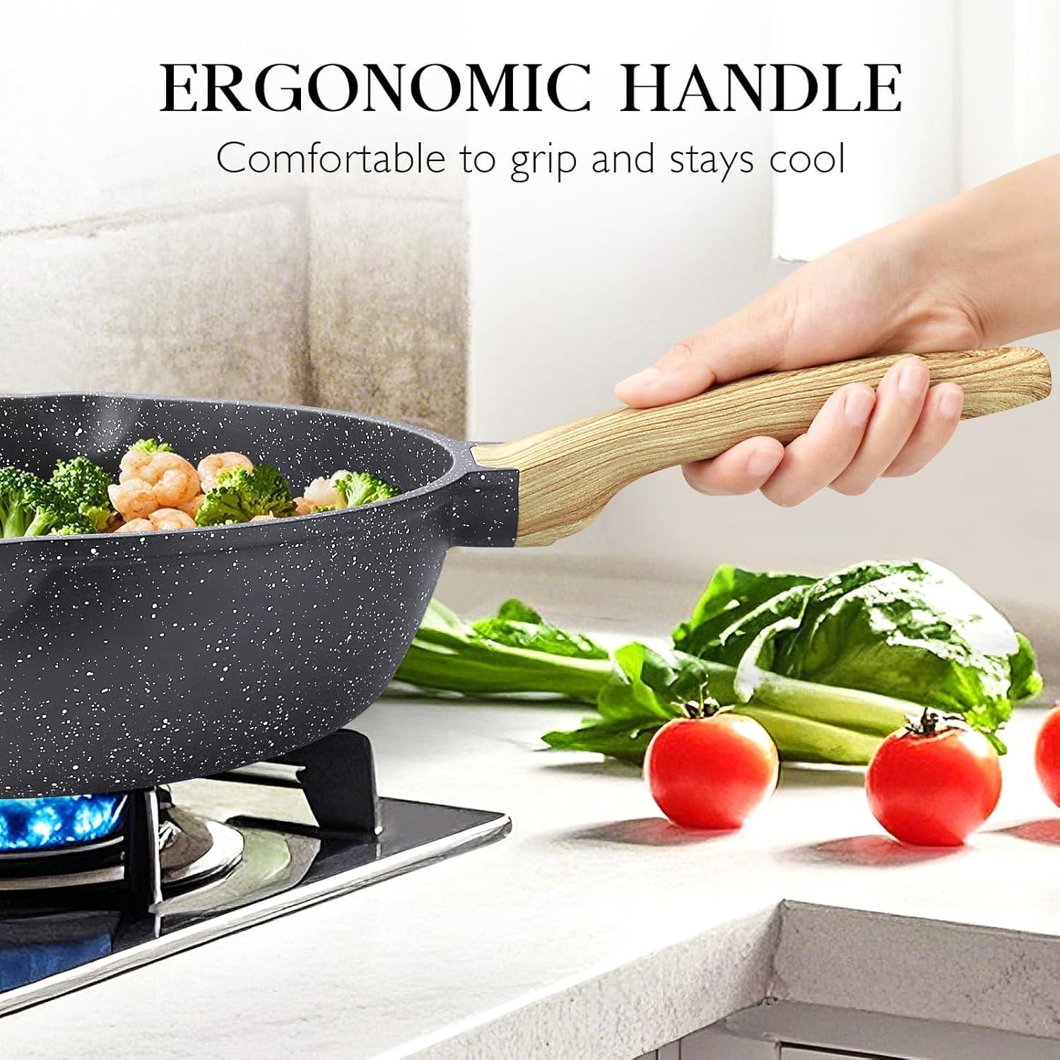 GiPP Nonstick Deep Frying Pan - 11 Inch Saute Pan with Lid Granite Induction Cookware, 4.5Qt Non Stick Woking Pan Skillet, PFOA PFOS APEO Free, Grey - GiPP Kitchenware