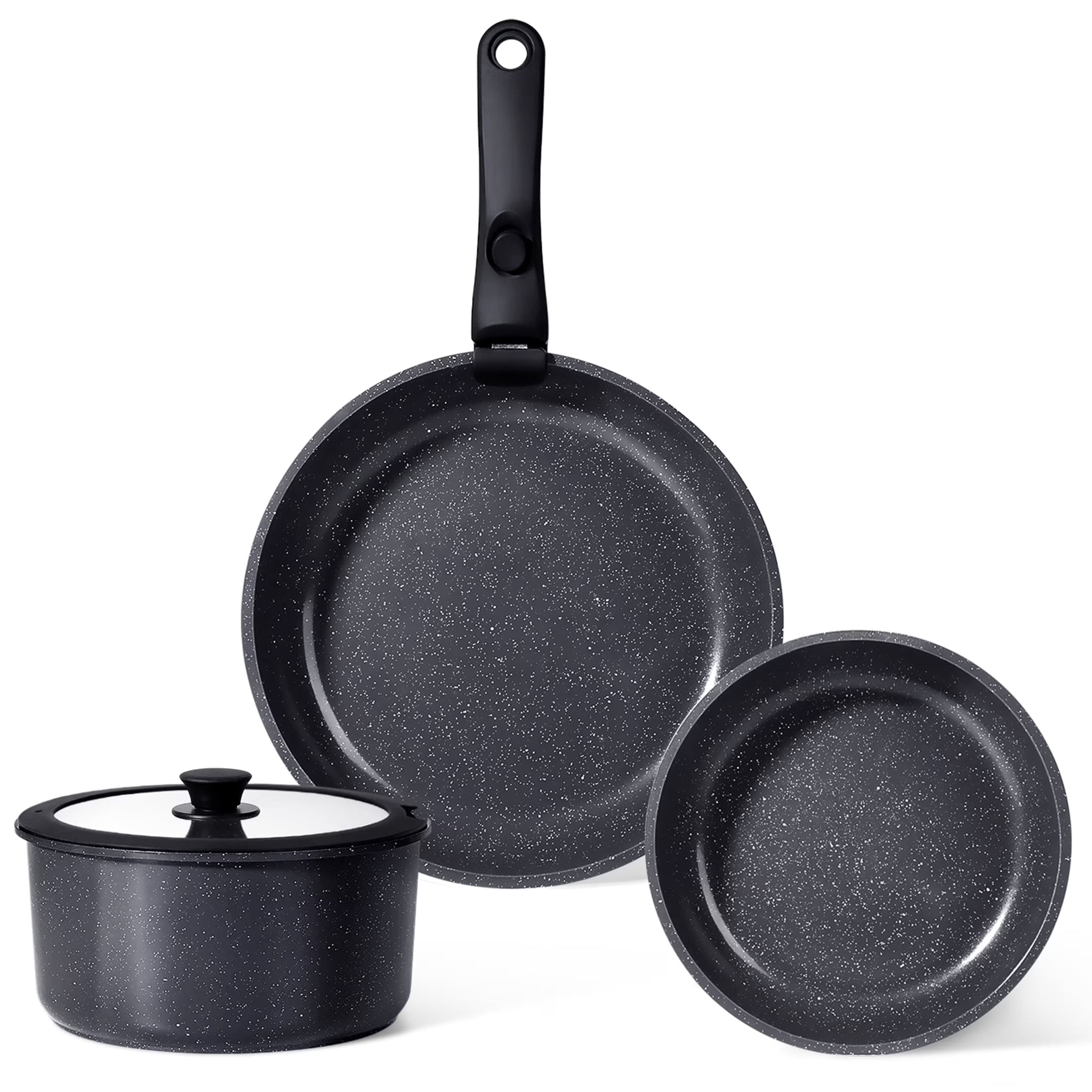 GiPP 5Pcs Ceramic Pots and Pans Set Nonstick Cookware Sets Removable Handle Kitchen,Oven Safe, Induction Ready