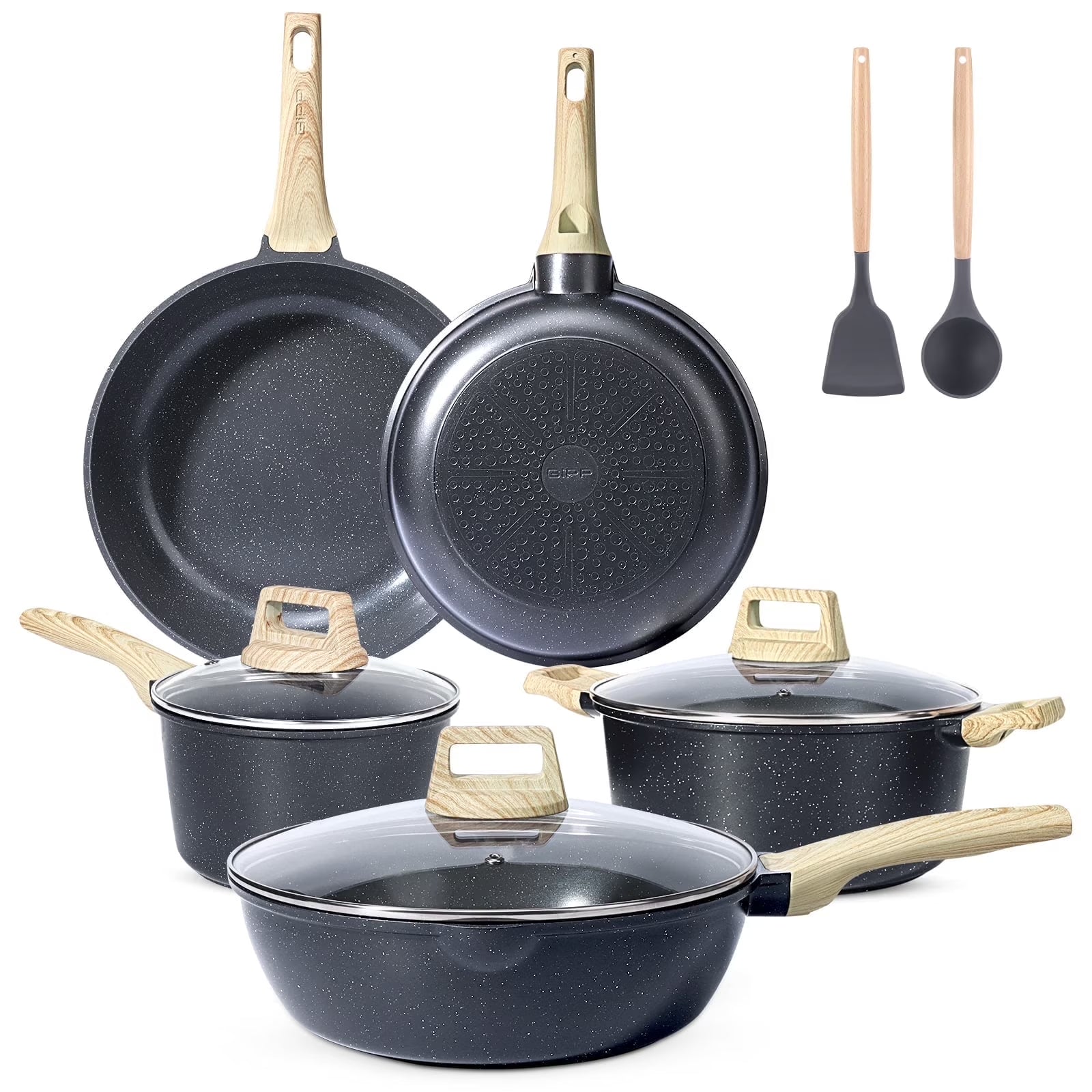 GIPP 10pcs Ceramic Coating Kitchen Cookware Sets,Pots and Pans Set Non stick,Dishwasher Safe Induction Cookware