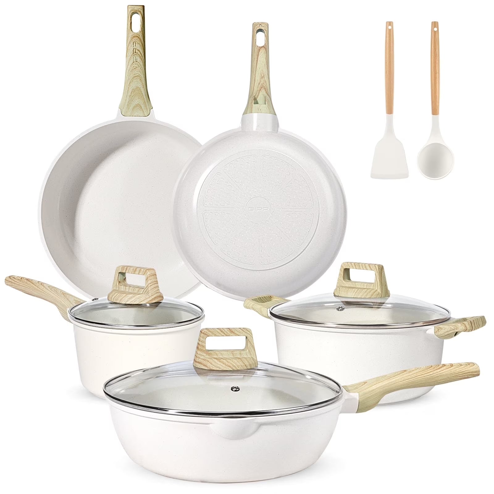 GIPP 10pcs Ceramic Coating Kitchen Cookware Sets,Pots and Pans Set Non stick,Dishwasher Safe Induction Cookware