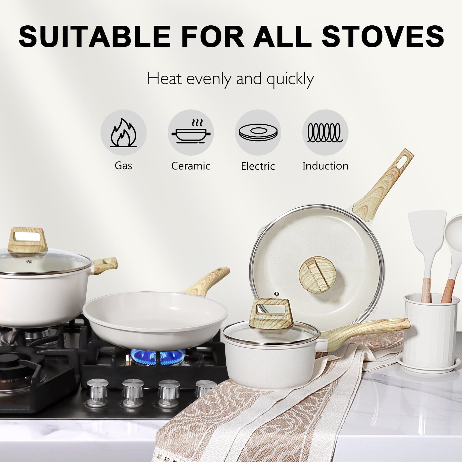 GiPP 22pcs Kitchen Cookware Sets, Ceramic Nonstick Pots and Pans Set,Dishwasher Safe Induction Cookware