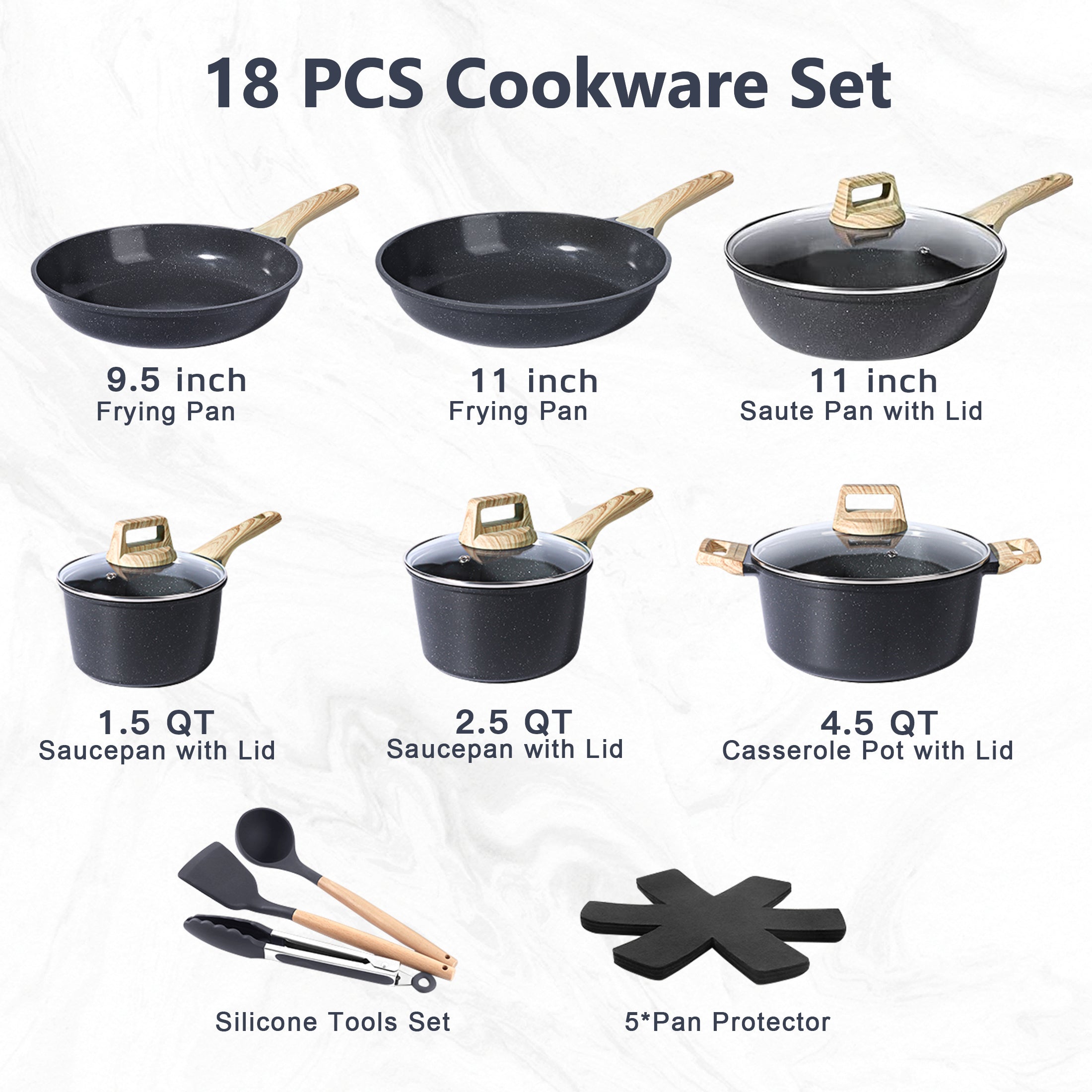 GIPP 18 Piece Kitchen Ceramic Cookware Sets,Pots and Pans Set Non stick ,Dishwasher Safe Induction Compatible, Kitchen Cooking Set