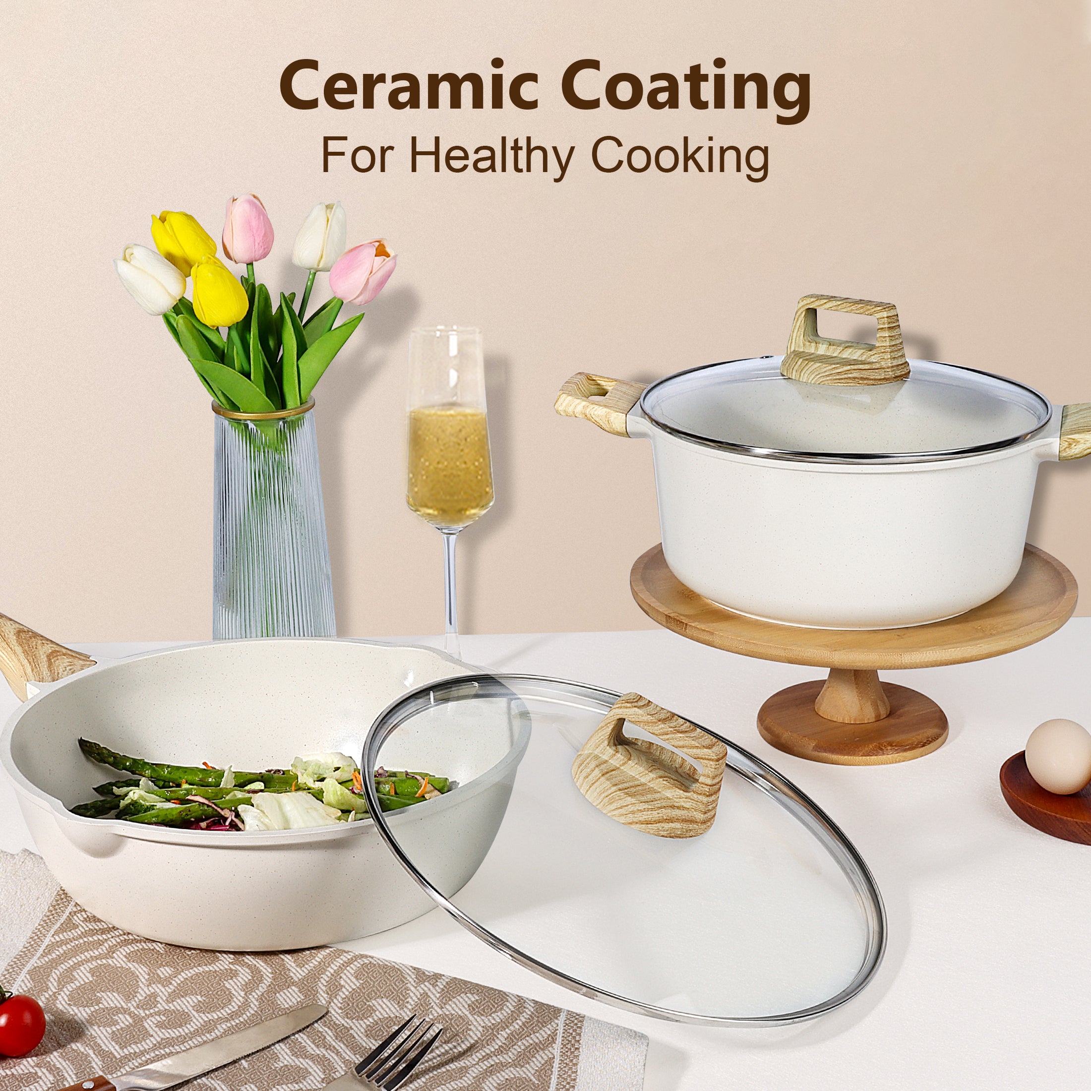 GIPP 18 Piece Kitchen Ceramic Cookware Sets,Pots and Pans Set Non stick ,Dishwasher Safe Induction Compatible, Kitchen Cooking Set