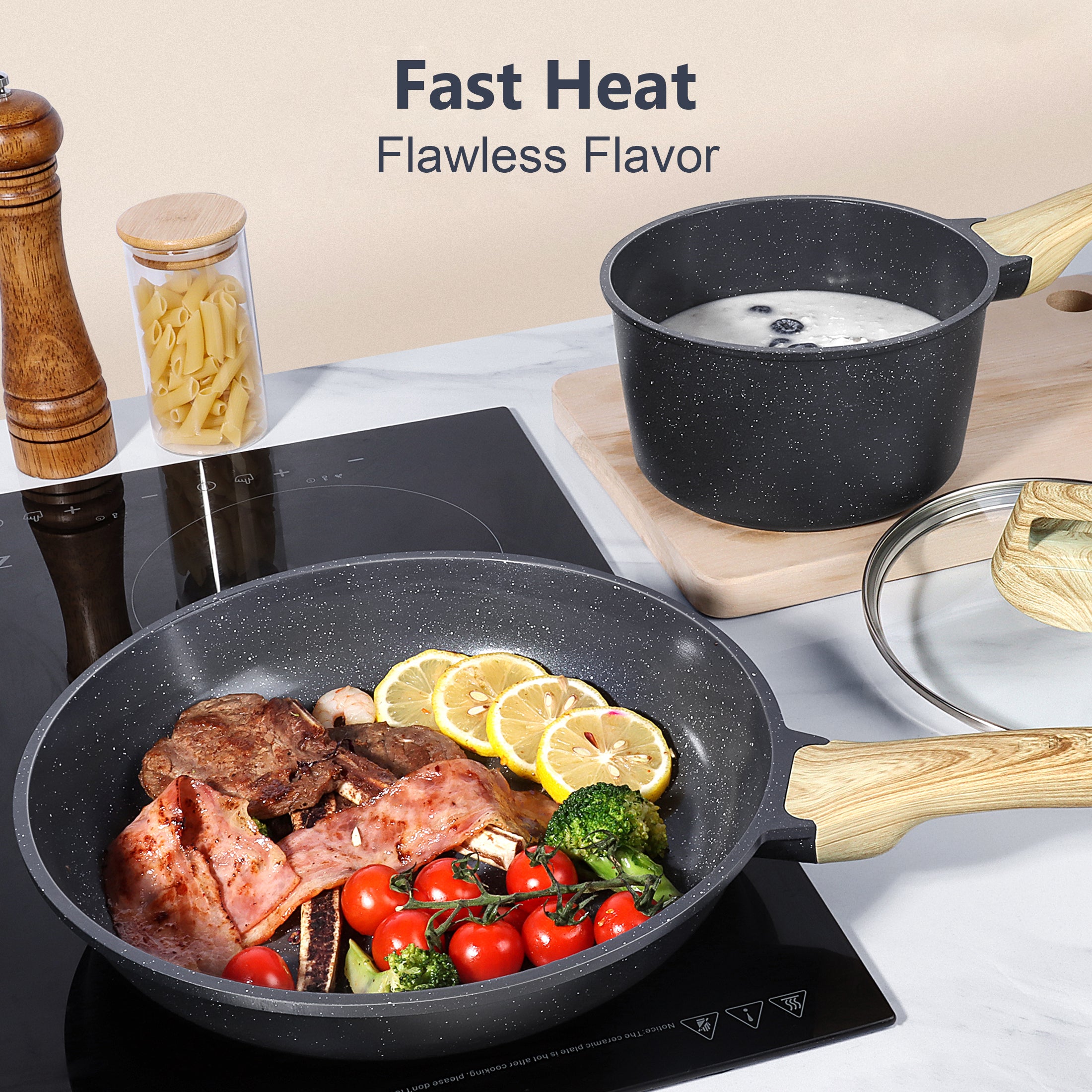 GIPP 22pcs Kitchen Cookware Sets, Ceramic Nonstick Pots and Pans Set,Dishwasher Safe Induction Cookware