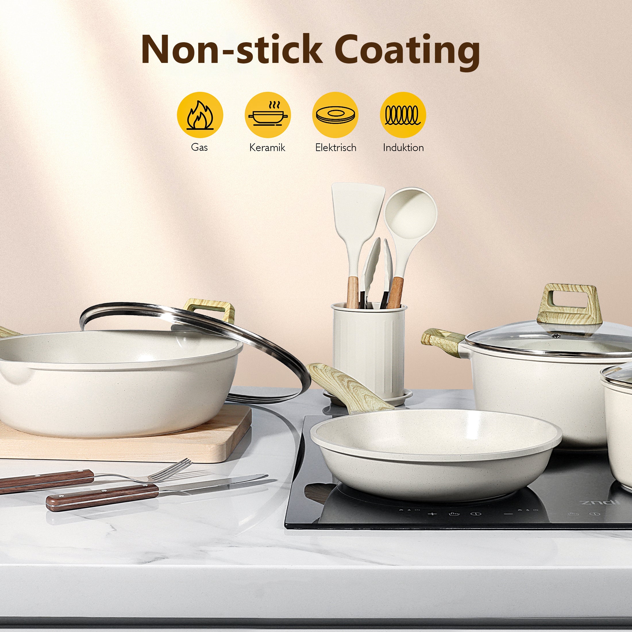 GIPP 22pcs Kitchen Cookware Sets, Ceramic Nonstick Pots and Pans Set,Dishwasher Safe Induction Cookware