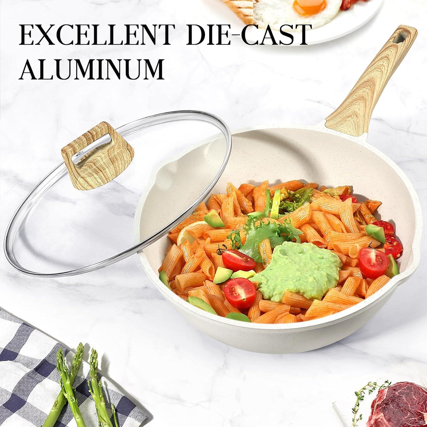 GiPP Nonstick Deep Frying Pan - 11 Inch Saute Pan with Lid Granite Induction Cookware, 4.5Qt Non Stick Woking Pan Skillet, PFOA PFOS APEO Free, Grey - GiPP Kitchenware