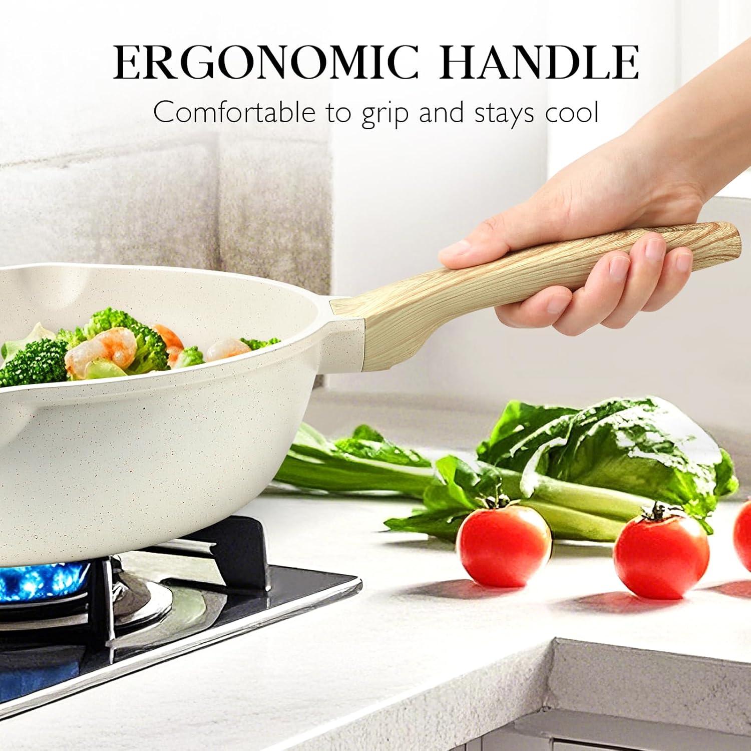 GiPP Nonstick Deep Frying Pan - 11 Inch Saute Pan with Lid Granite Induction Cookware, 4.5Qt Non Stick Woking Pan Skillet, PFOA PFOS APEO Free, Grey - GiPP Kitchenware