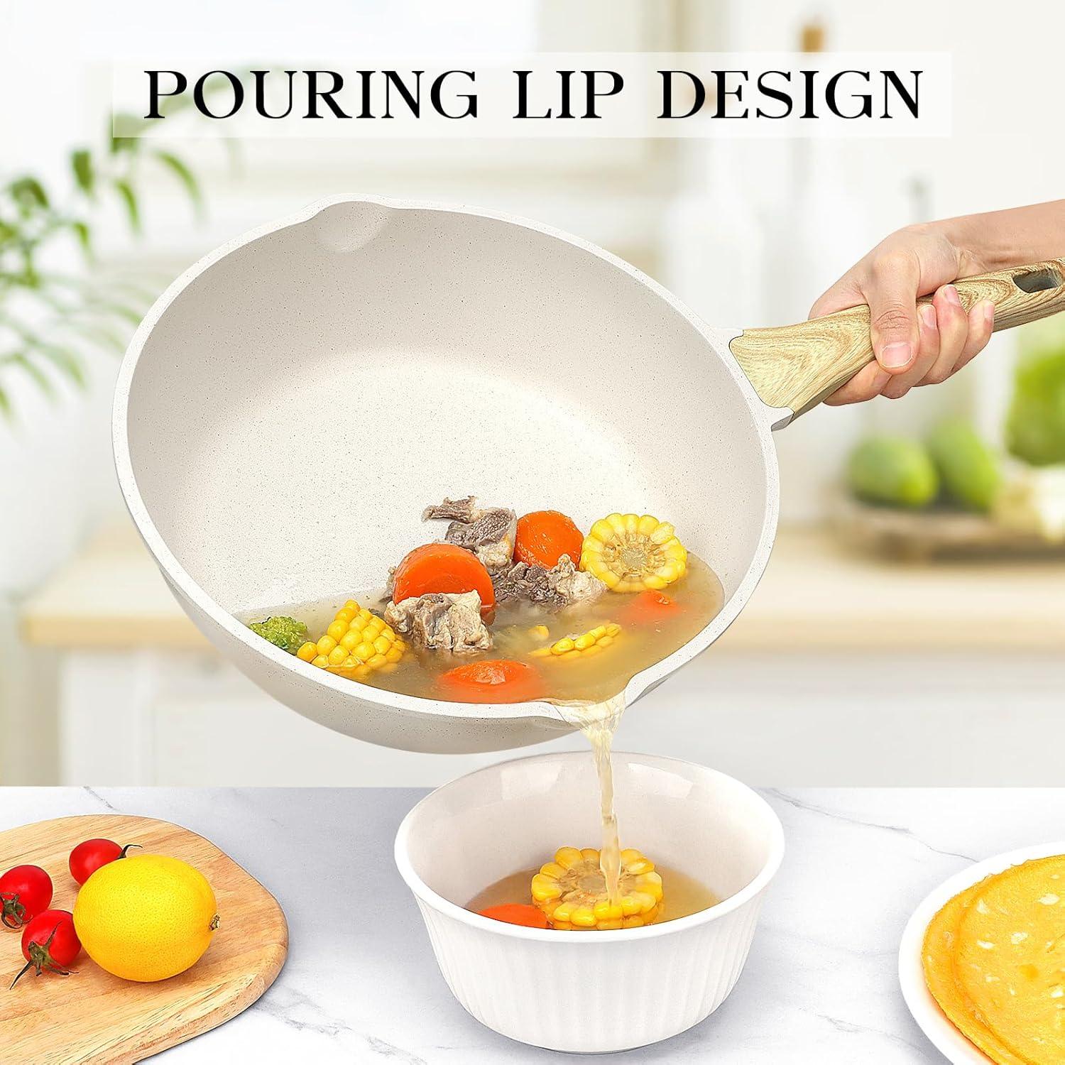 GiPP Nonstick Deep Frying Pan - 11 Inch Saute Pan with Lid Granite Induction Cookware, 4.5Qt Non Stick Woking Pan Skillet, PFOA PFOS APEO Free, Grey - GiPP Kitchenware