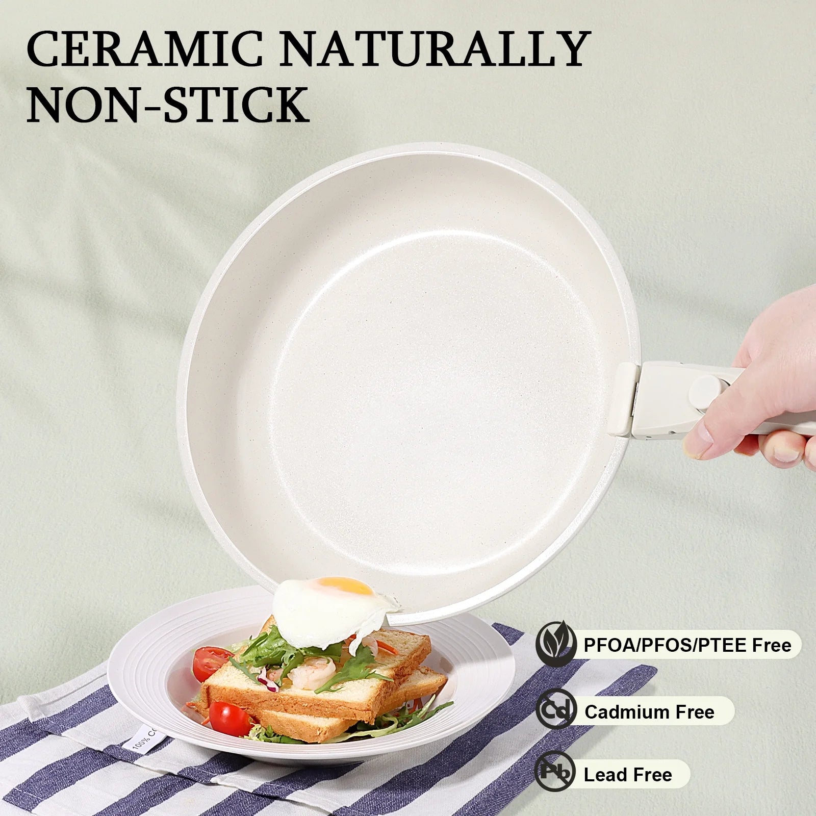 Gipp 11 Pcs Ceramic Nonstick Cookware Sets,Pots and Pans Set Non Stick with Removable Handle, Oven Safe to 500°F, Induction Cookware, Stackable RV Kitchen Cooking Set