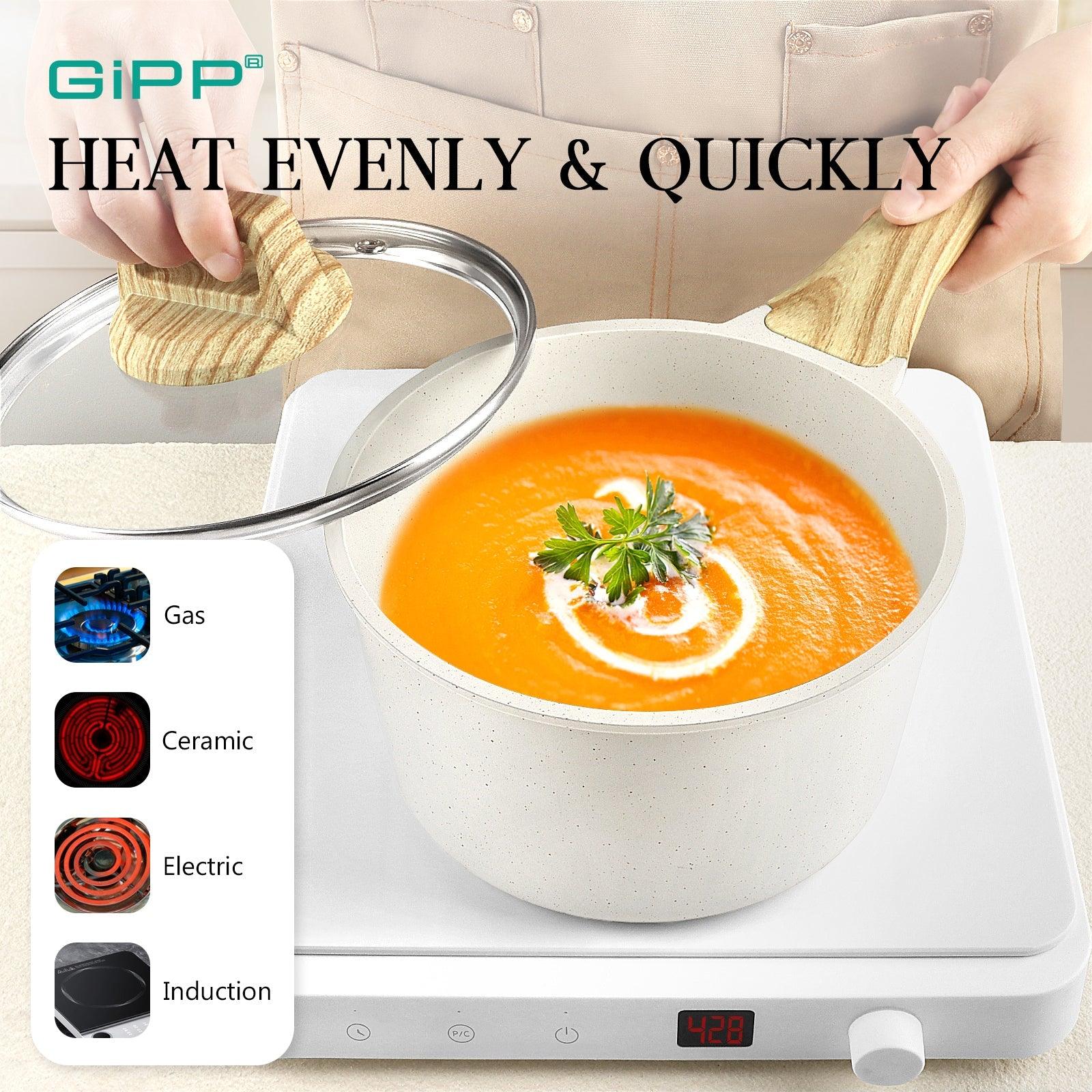 GiPP 21Psc Pots and Pans Set Non Stick - Grey Granite Kitchen Cookware Sets Nonstick Induction Cookware Non-toxic Cooking Pan Set with Silicone Utensils, PFOS and PFOA Free - GiPP Kitchenware