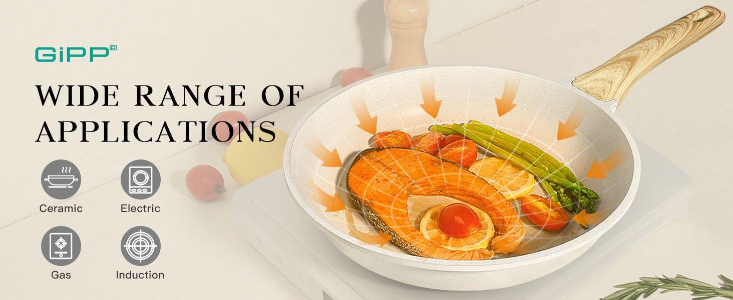 GiPP 21Psc Pots and Pans Set Non Stick - Grey Granite Kitchen Cookware Sets Nonstick Induction Cookware Non-toxic Cooking Pan Set with Silicone Utensils, PFOS and PFOA Free - GiPP Kitchenware