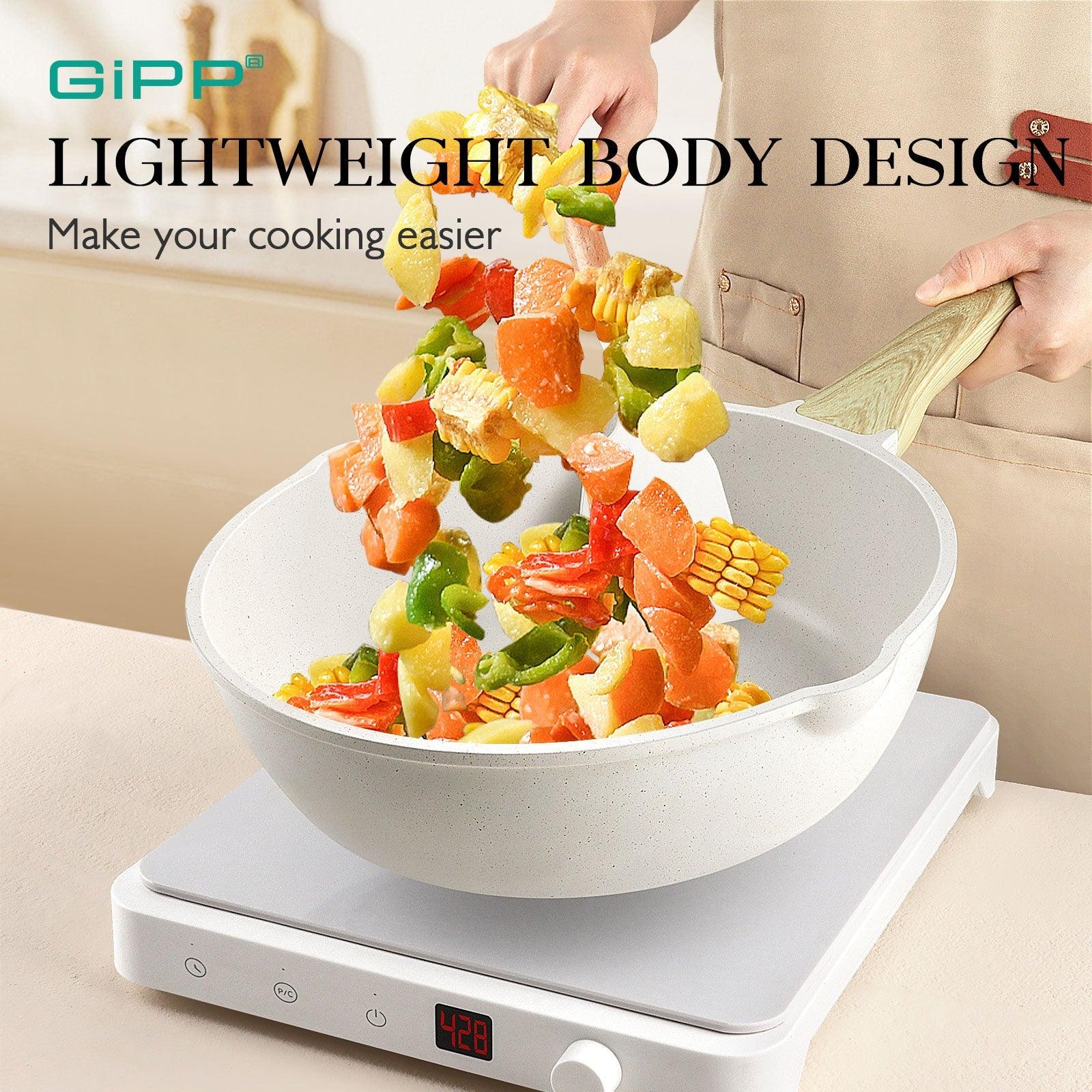 GiPP 21Psc Pots and Pans Set Non Stick - Grey Granite Kitchen Cookware Sets Nonstick Induction Cookware Non-toxic Cooking Pan Set with Silicone Utensils, PFOS and PFOA Free - GiPP Kitchenware